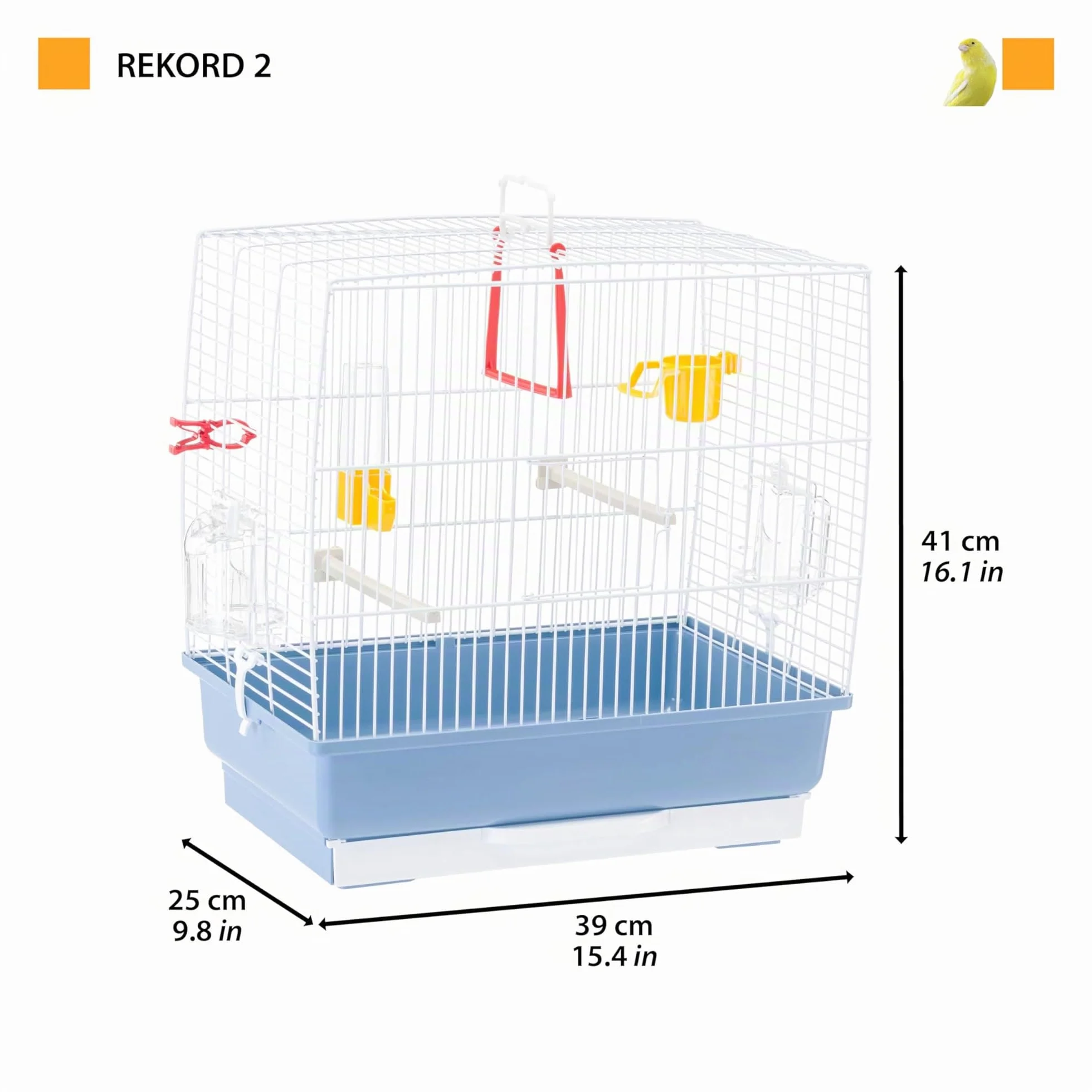 Ferplast Gabbia per Canarini REKORD 2 Gabbia per Uccelli, con Mangiatoie Girevoli, Posatoi, Beverini e Altalena, in Metallo Verniciato e Fondo in Plastica con Cassetto Igienico, 39 x 25 x h 41 cm