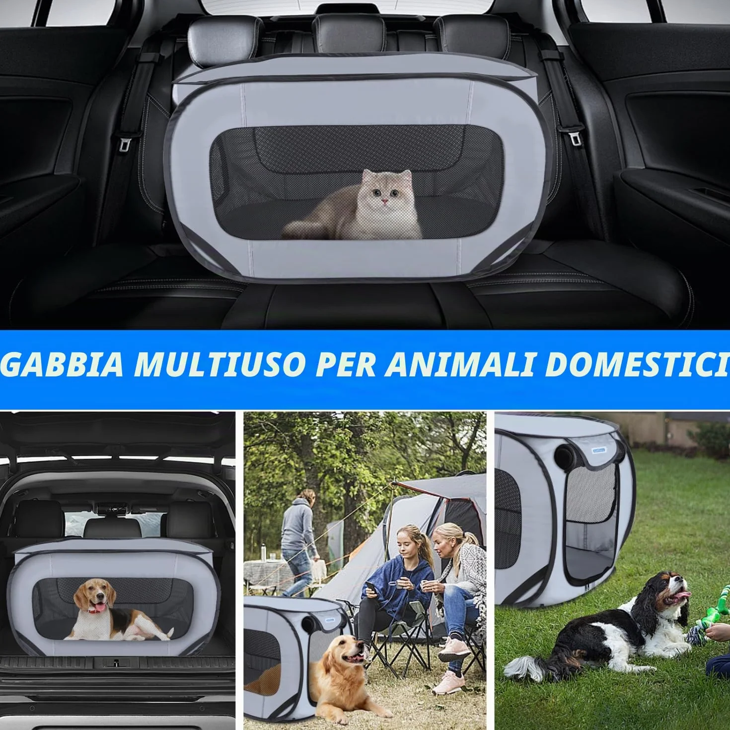 Nobleza Gabbia Portatile per Cani Gatti Auto, Recinto Pieghevole in Tessuto Oxford Impermeabile 210D 93x54x54cm