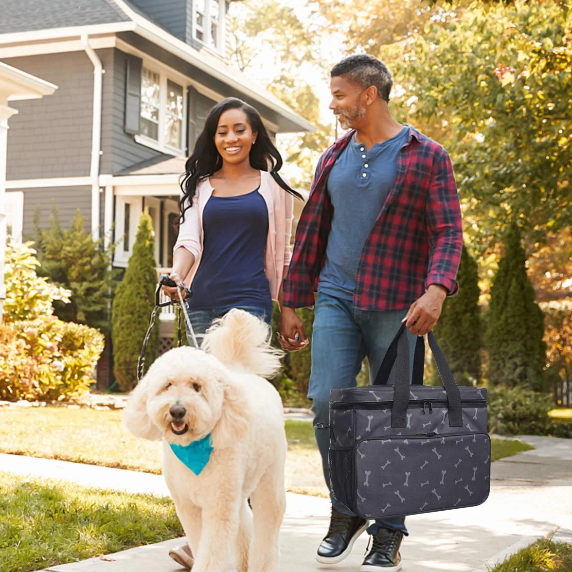 Zwini Borsa da viaggio per cani lavabile Borsa termica con scomparti, alimentatore pieghevole e bevitore (nero)