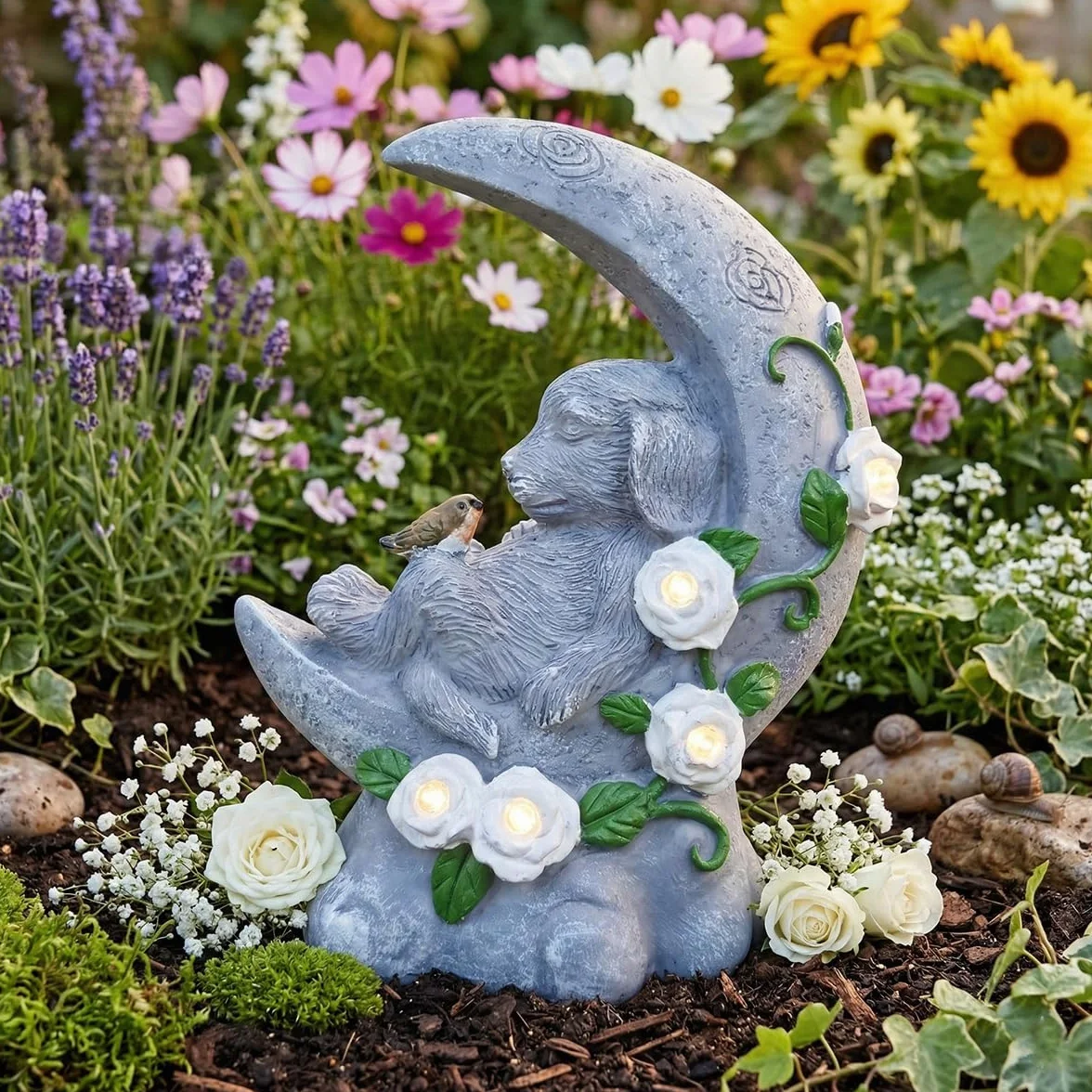 Lapide commemorativa con illuminazione LED solare a mezzaluna 19 cm per cane resistente agli agenti atmosferici