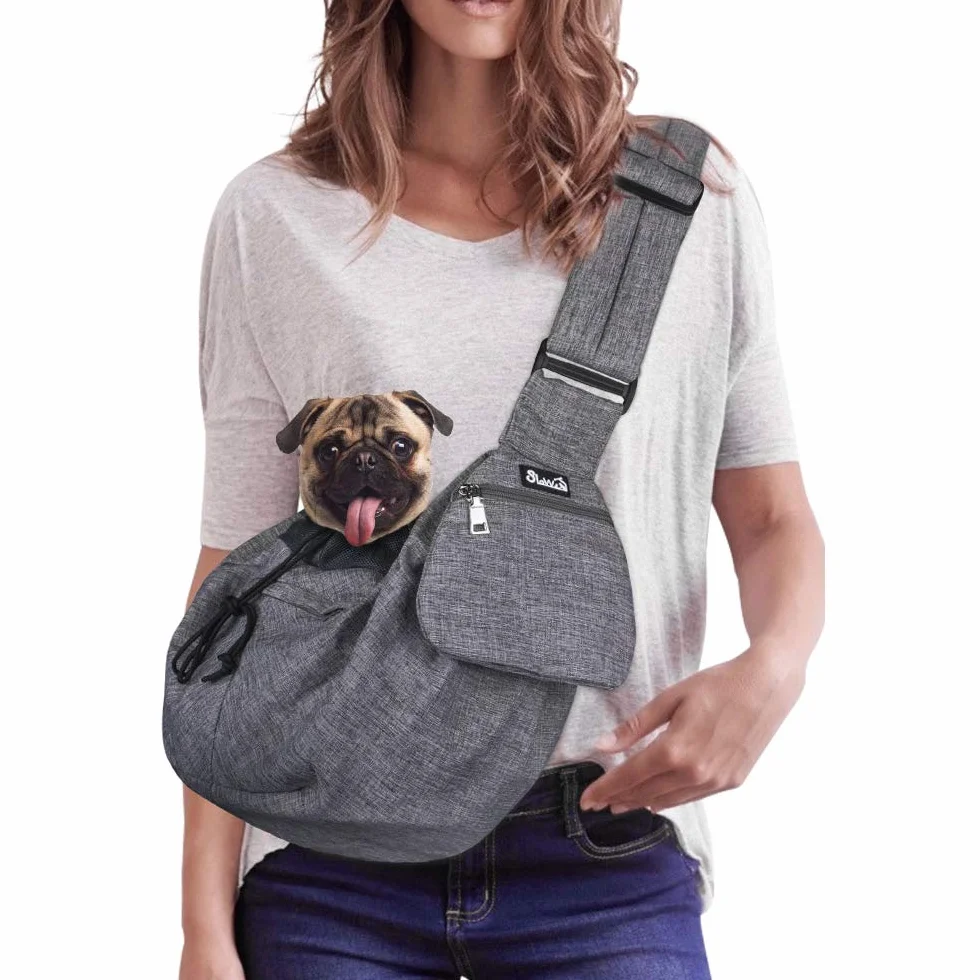 Nasjac Marsupio per Animali Domestici, Borsa da Trasporto a Mano Papoose per Cani con Tracolla Imbottita Regolabile supportata dal Fondo (Panno cationico Grigio)