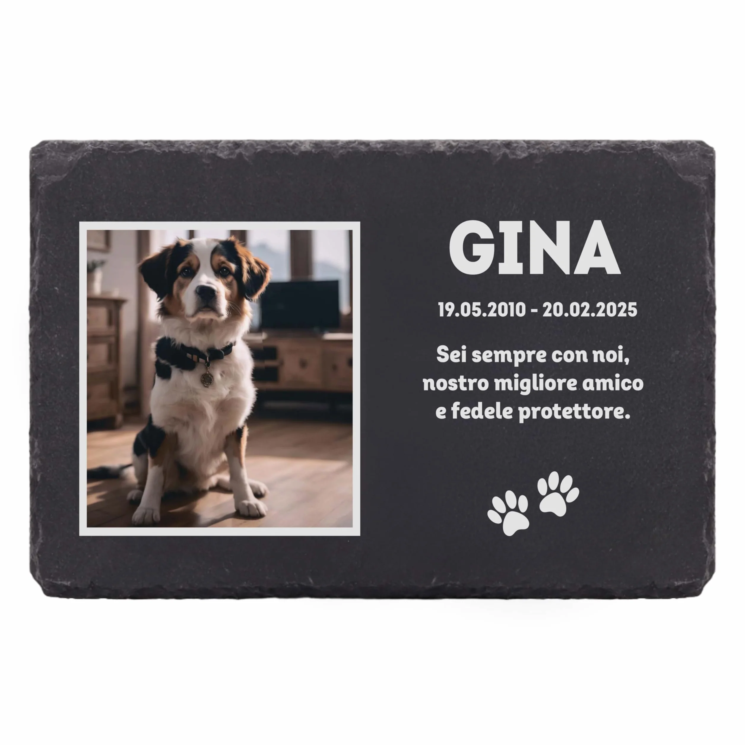 LAUBLUST Lastra Personalizzata con Nome e Foto per Cane, Gatto e Altri Animali Domestici – Ricordo, 3 Dimensioni | Lastra in Ardesia incisa Come Decorazione tombale & targhetta funebre per Animali