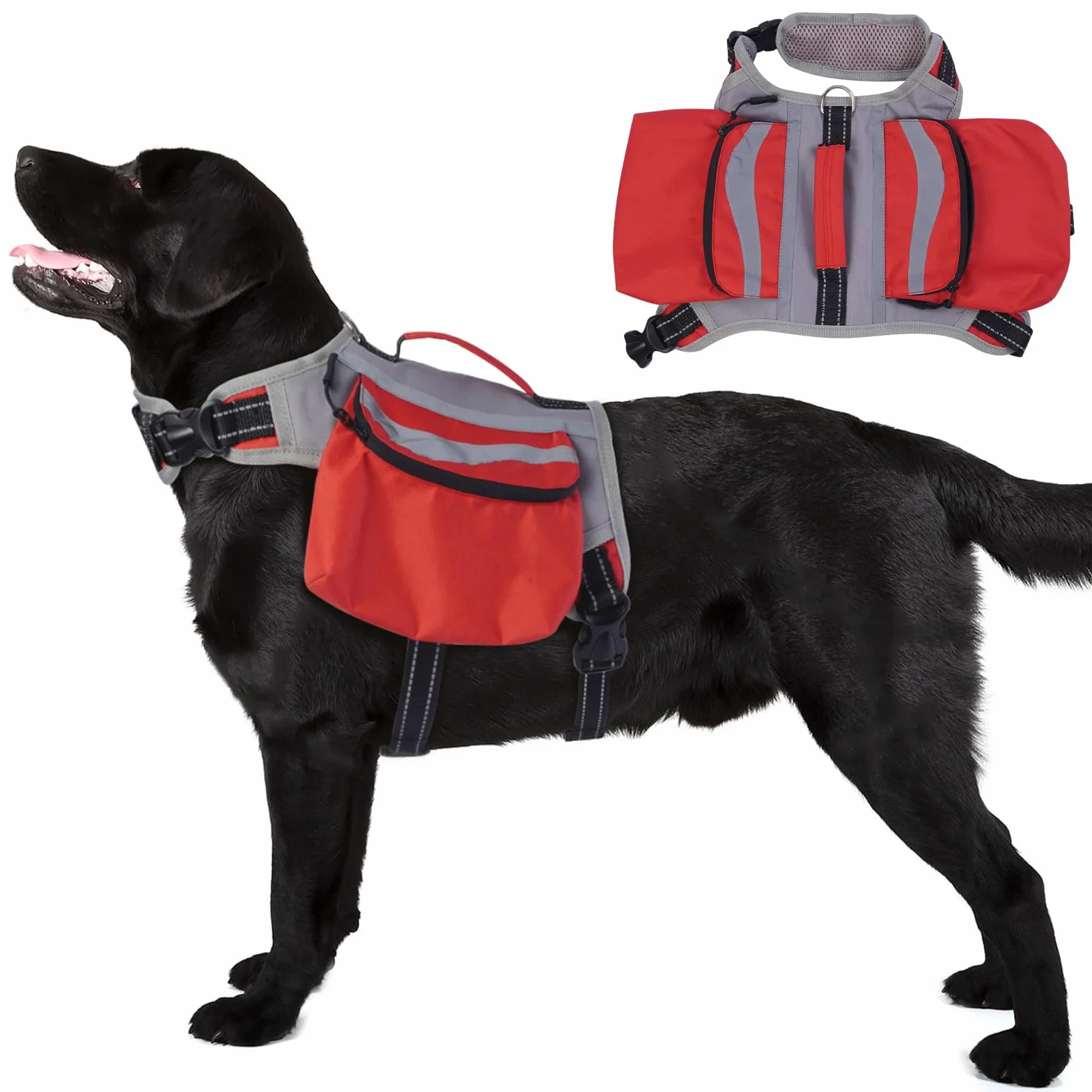 DENTRUN Zaino per cani con tasca laterale e tracolla regolabile, perfetto per viaggi con cani, escursioni e uso quotidiano