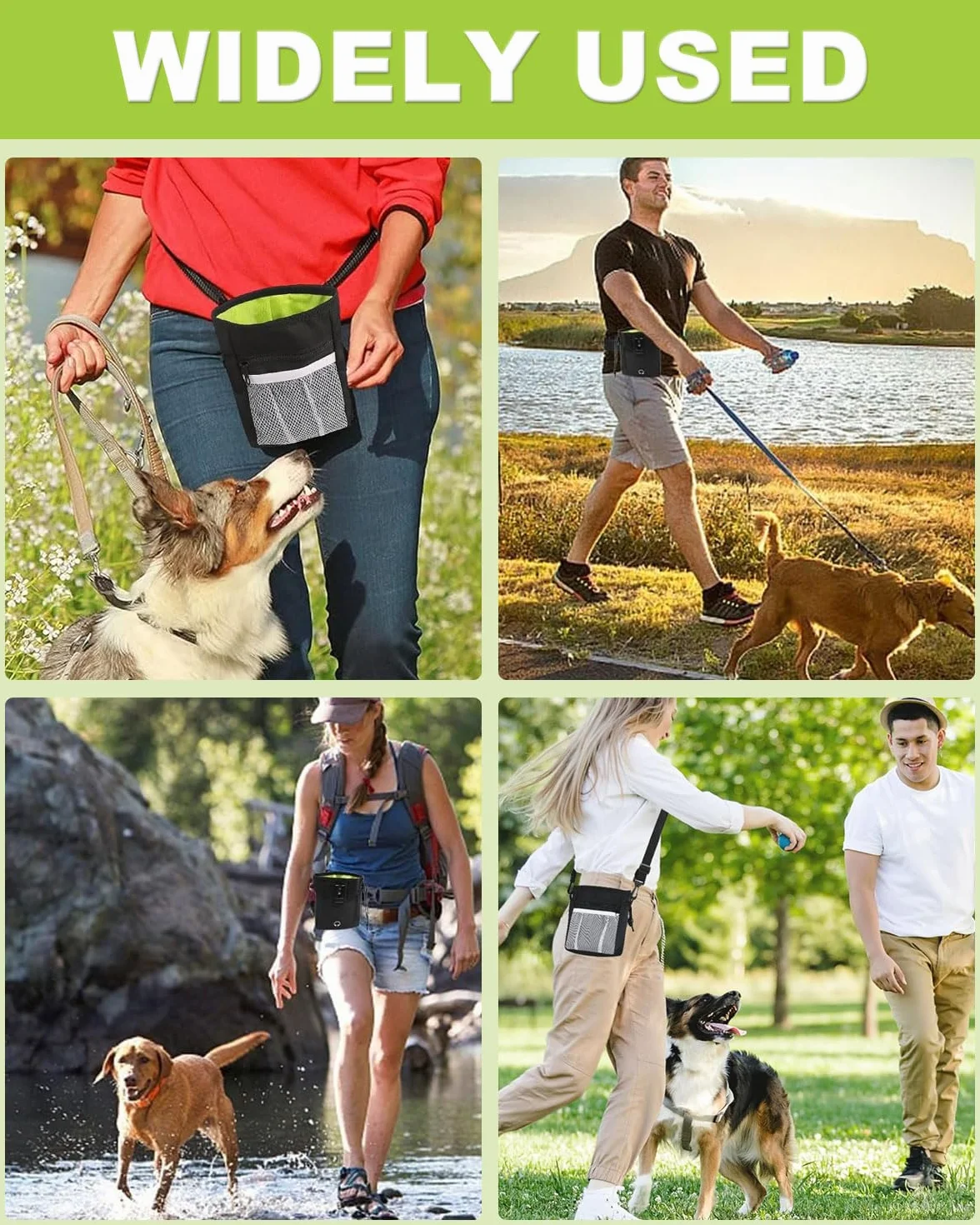 Sacchetti portatili per animali domestici da 1 pezzi in Piccola borsa per dolcetti, borsa da passeggio portatile, borsa per cani a mani libere (Nero di grandi dimensioni)