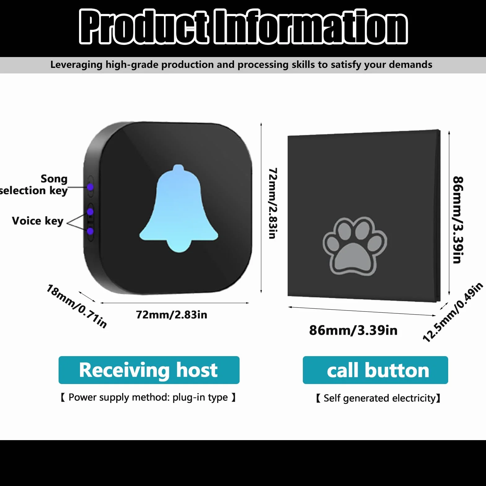 Campanello per Cani Senza Fili: Campanello Wireless per Cani, 38 Melodie, Volume Regolabile, Portata di 400 M, 1 Ricevitore, 1 Trasmettitore, Campanello Wireless Intelligente per Canis (Nero)