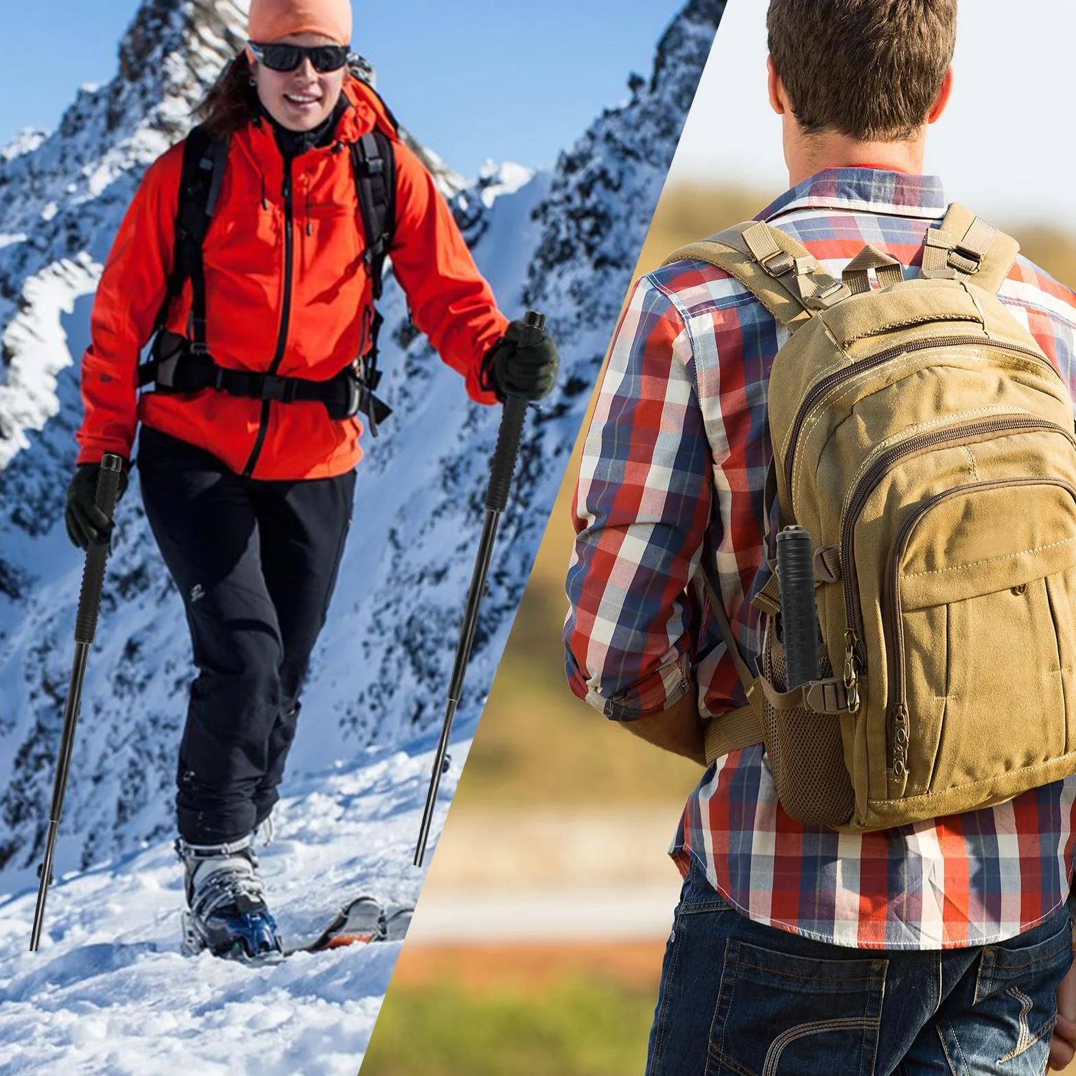Bastone da Escursionismo Telescopico Pieghevole 64cm Antiscivolo Trekking Campeggio Alpinismo Sci Nero