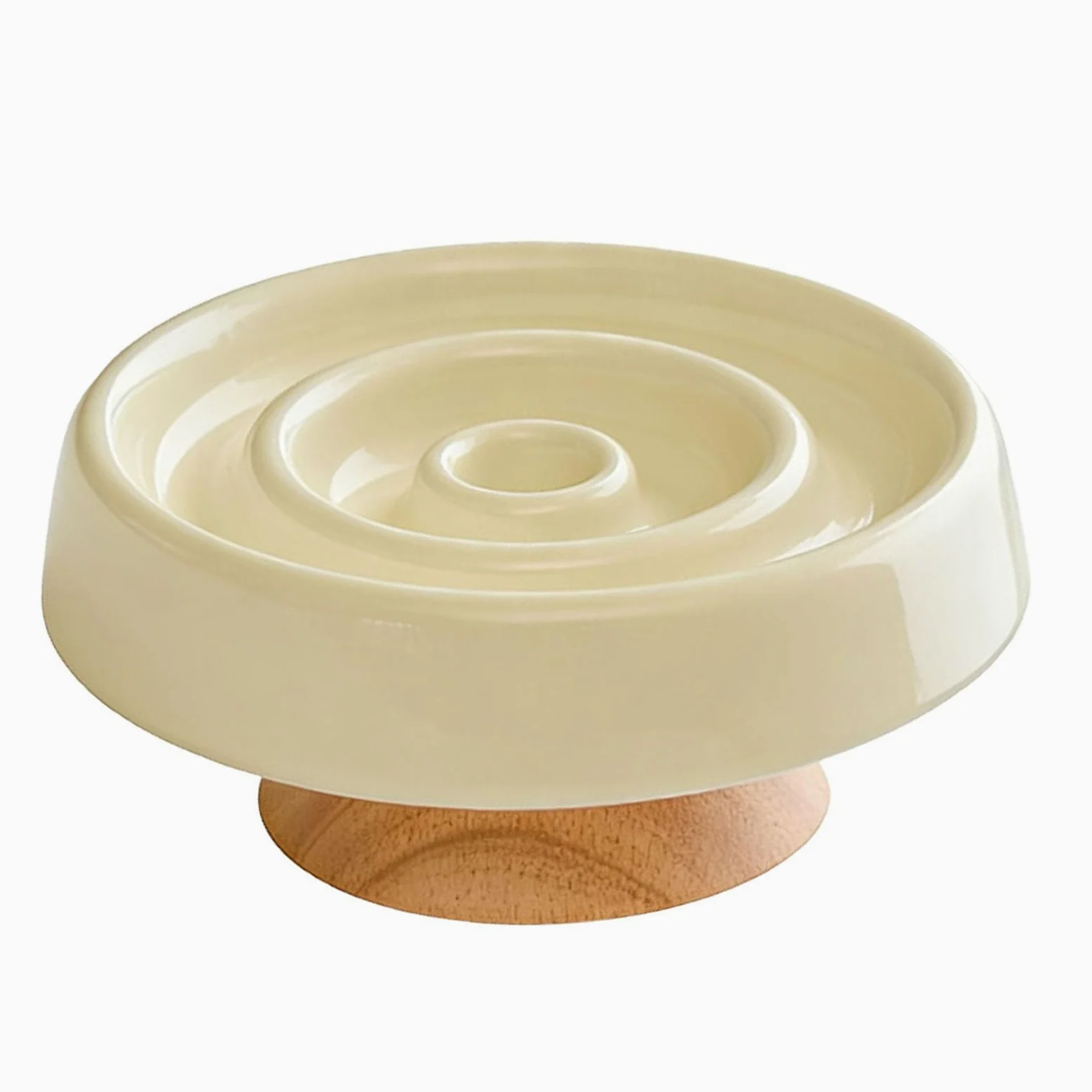 Ciotola per Gatti in Ceramica con Alimentazione Lenta con Base in Legno Rialzata, Mangiatoia Lenta Antiscivolo per Gatti per Prevenire Gonfiore e Soffocamento (Beige chiaro)