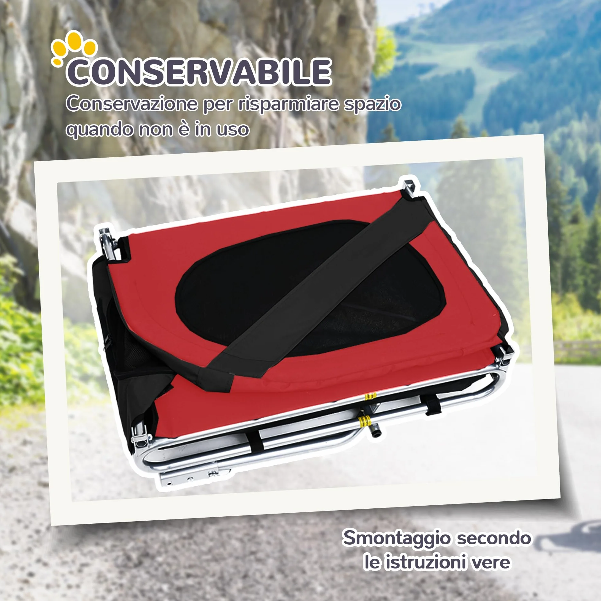 PawHut Carrellino Rimorchio per Cani Animali Domestici da Bicicletta 130 x 73 x 90cm Rosso e nero