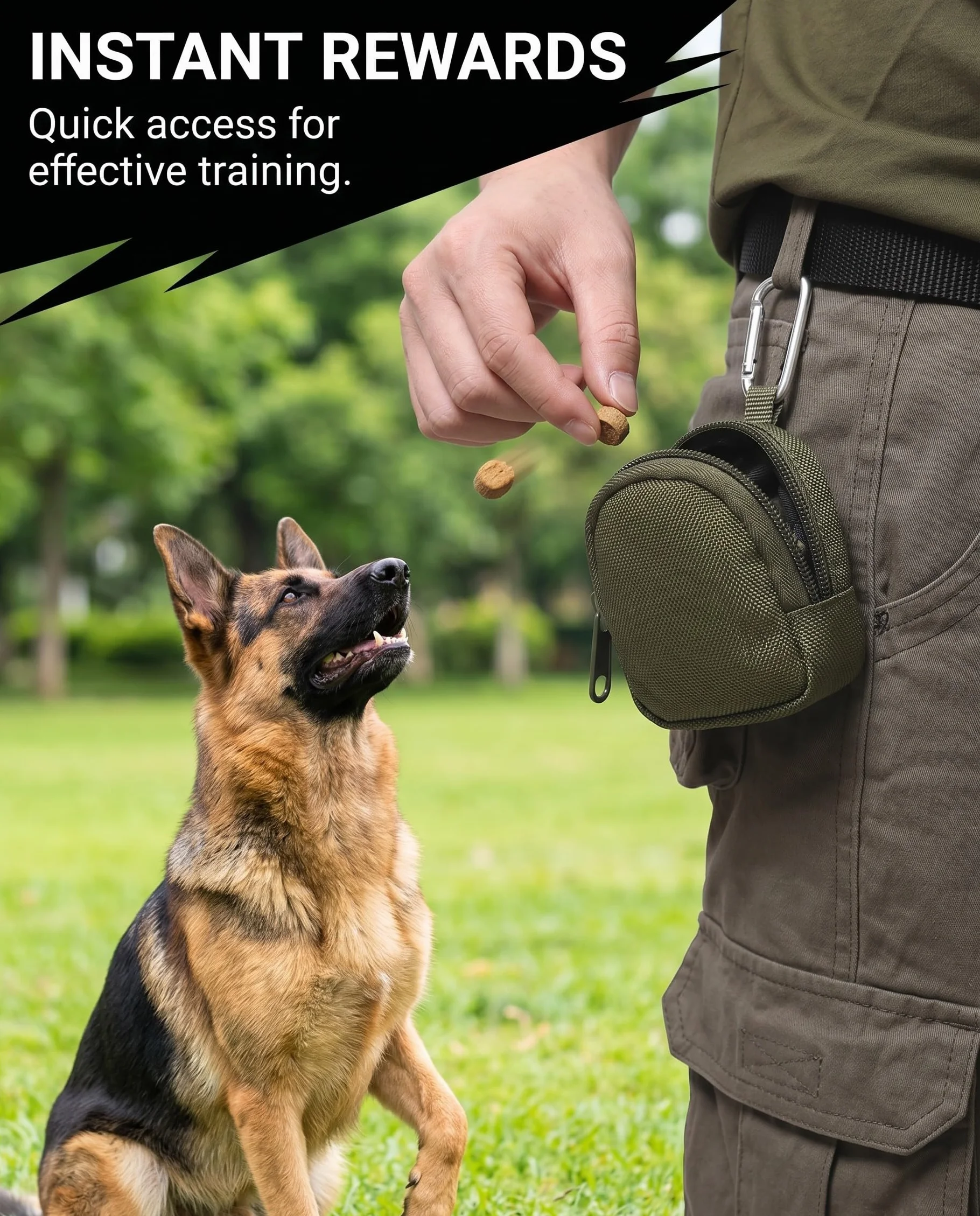 Borsa Addestramento Cane Set 2, Mani Libere con Moschettone, Nero e Verde Militare. Porta Premietti Robusto per Addestramento e Passeggiate Efficaci.