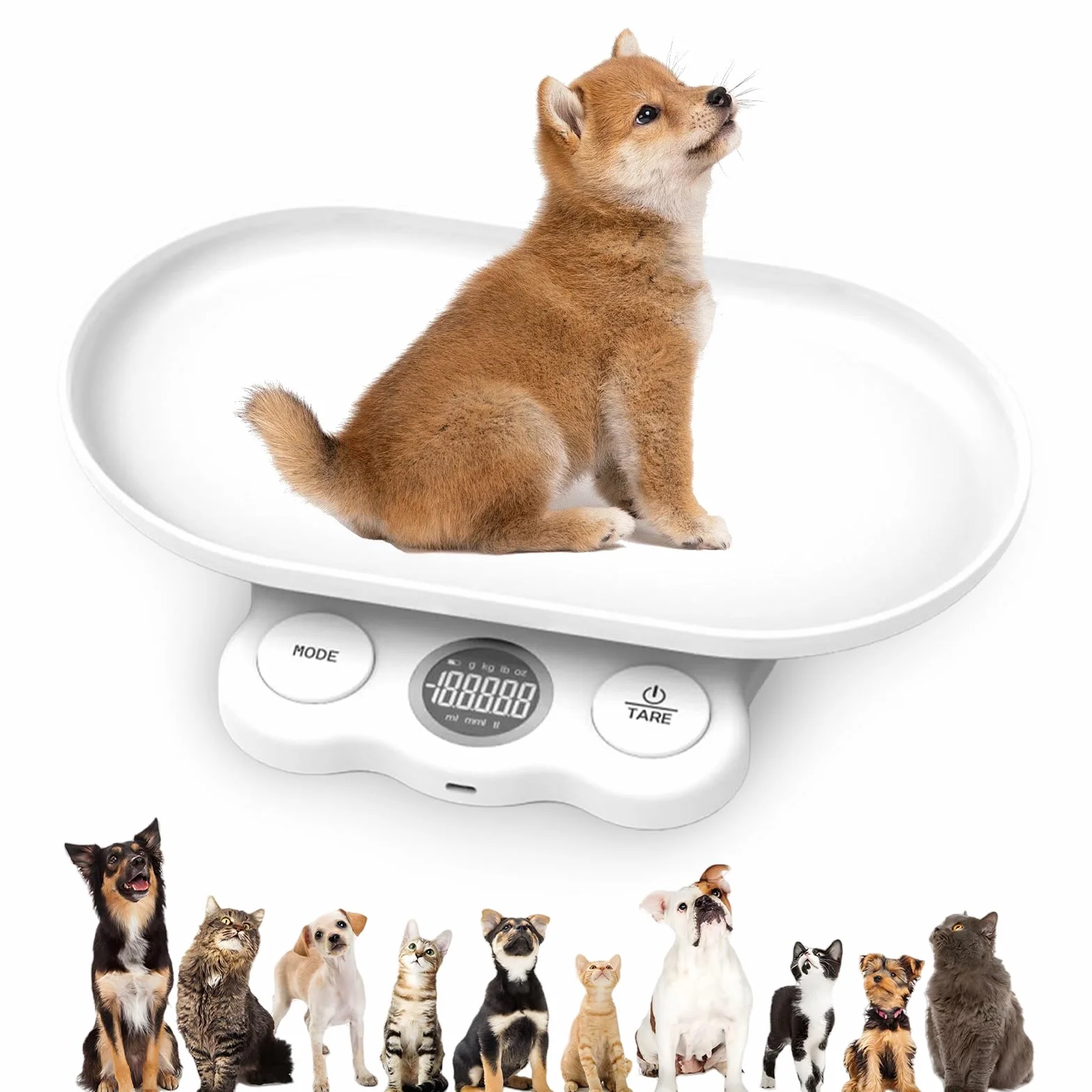 Bilancia per animali di piccola taglia, 15 kg, bilancia digitale per animali domestici, precisa su 1 g, LCD digitale con 7 modalità di pesatura (g/kg/oz/lb/ml/mml/tl), bilancia digitale per bambini