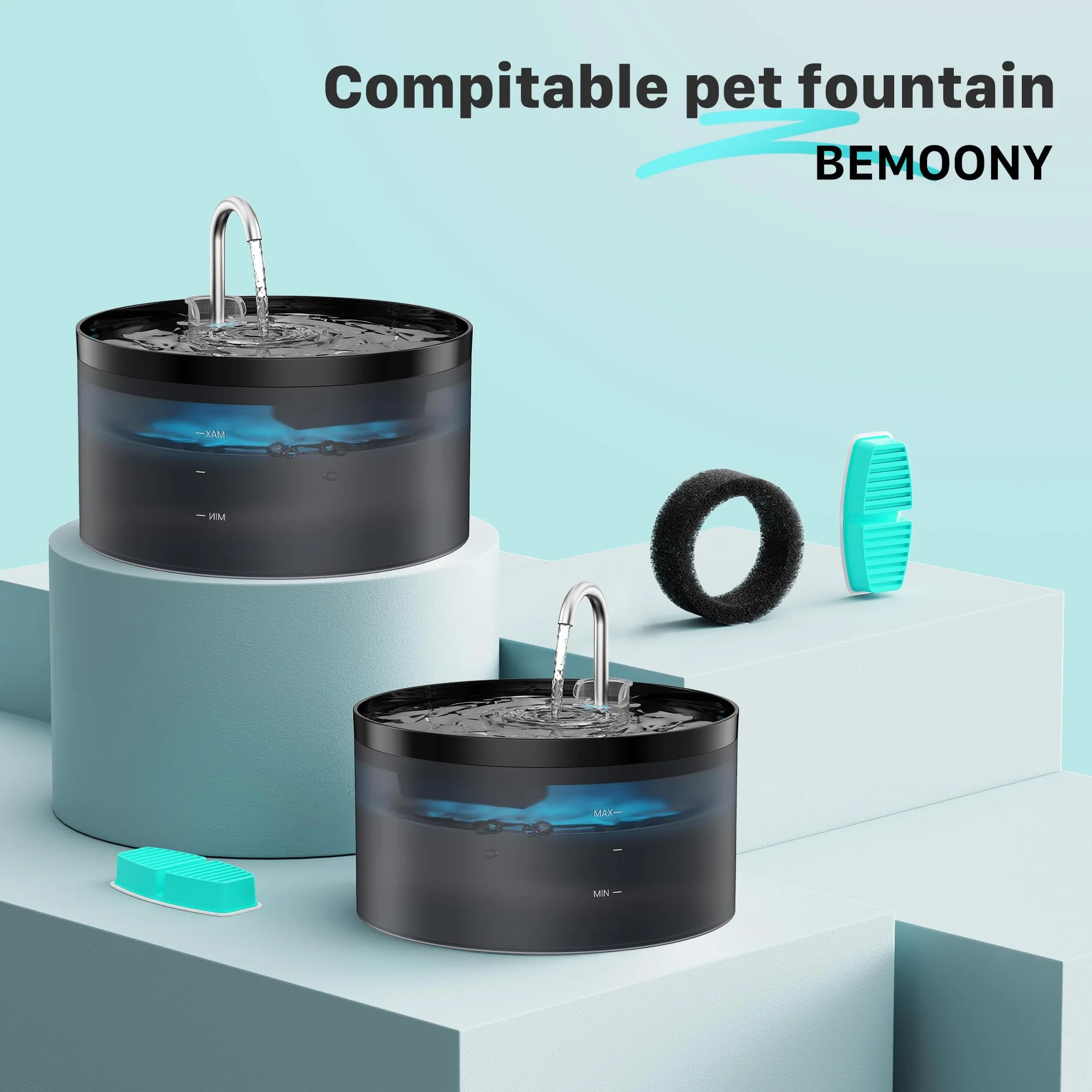 Filter BEMOONY Fontanella per Gatti Filtro, 6 Filtri a Carbone + 6 Spugne, Multi-Filtrazione, per 3.2L Fontana Per Gatti(H7), Filtrazione dei Peli Galleggianti, Addolcimento Dell'Acqua