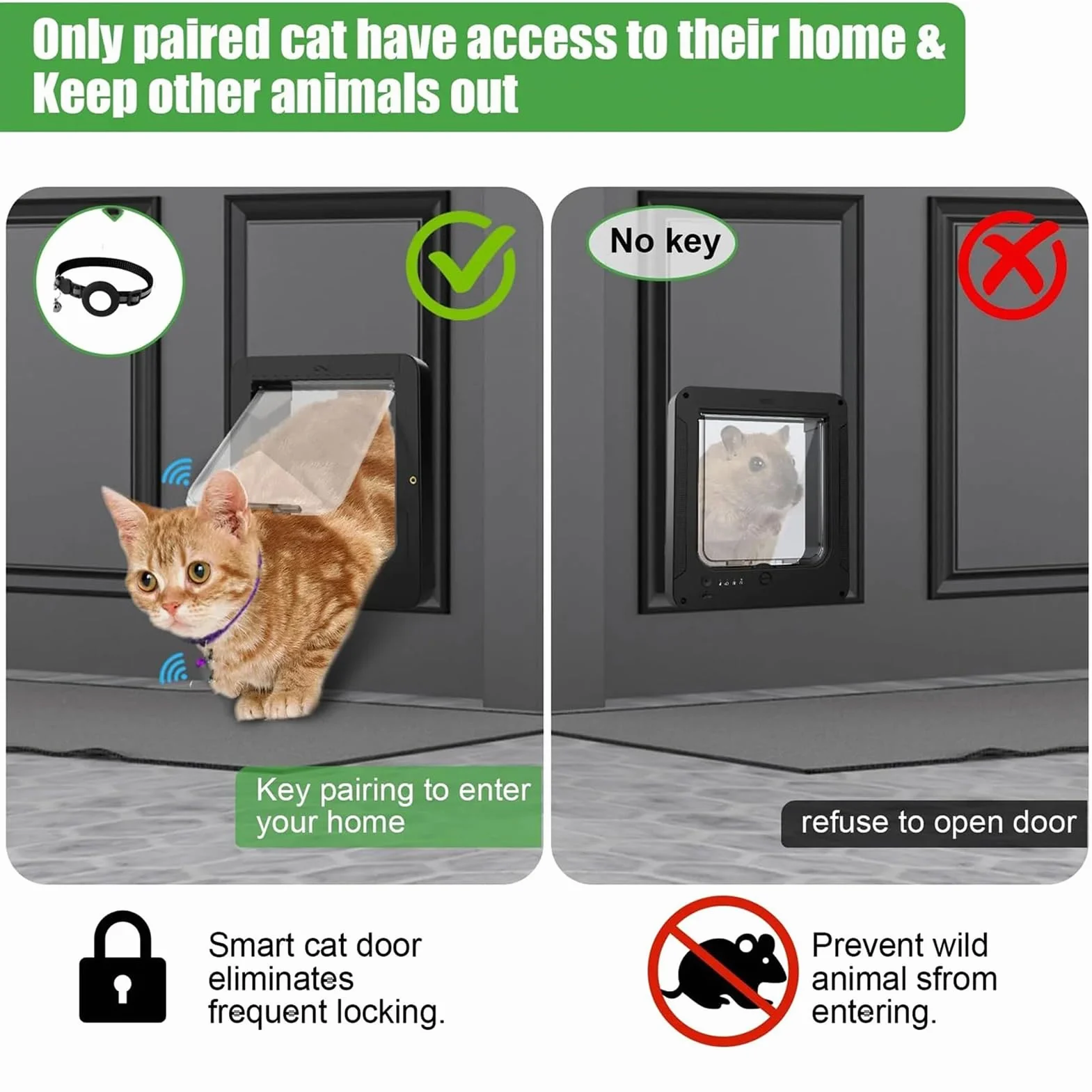 Porta per cani con microchip cancello elettronico a 4 vie telecomando 2 collari sensore controllo ingresso interni esterni
