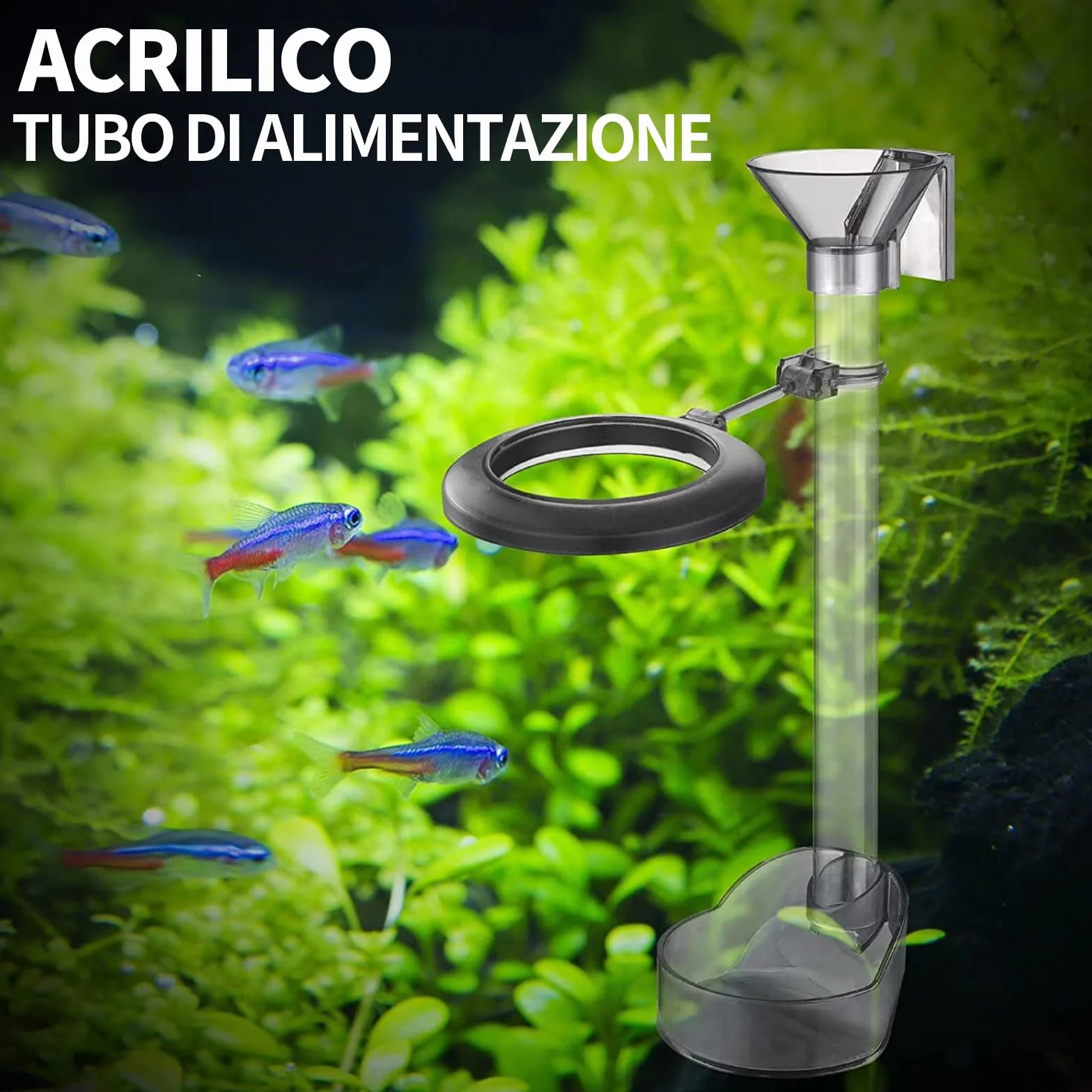 boxtech Tubo di Alimentazione Acquario, Mangiatoia per Pesce e Gamberetti per impedisce la proliferazione incontrollata degli organismi, per Gamberetti, Pesci, tartarughe (20-37cm)