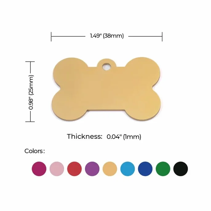 Medaglietta per Animali in Alluminio Annodizzato per Cane o Gatto, Forma Osso 4cm, Incisione Personalizzata