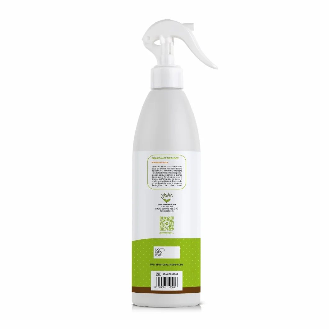 Italian Pet Eco Disabituante per Gatti, Cani, Animali Domestici - Repellente Pipì da Esterno e Interno - Dissuasore Naturale Urine Pronto Uso - Innocuo per Salute - Flacone plastica 100% riciclata