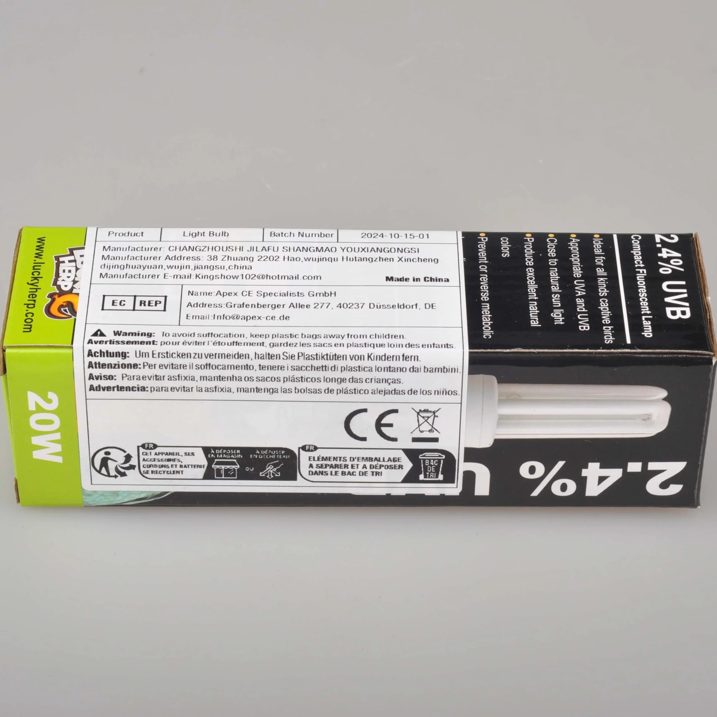 Lucky Herp Lampada compatta per uccelli 20W E27 2,4% UVB