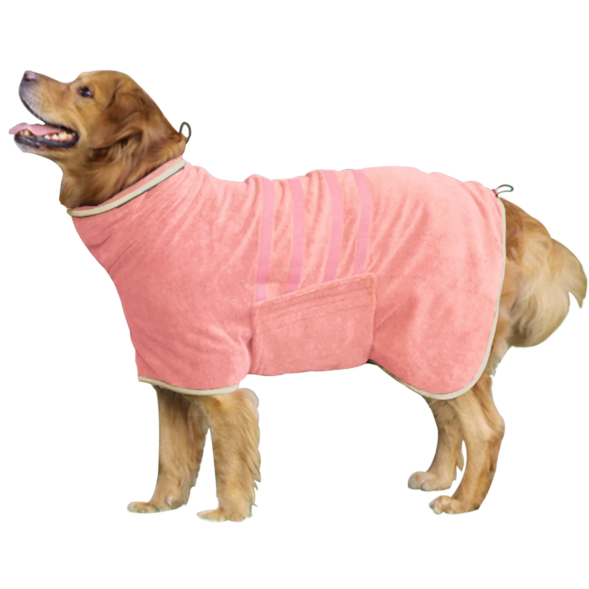 Accappatoio per cani, ad asciugatura rapida, in microfibra, super assorbente, con collare regolabile e cinghia per la pancia (rosa, XXL)