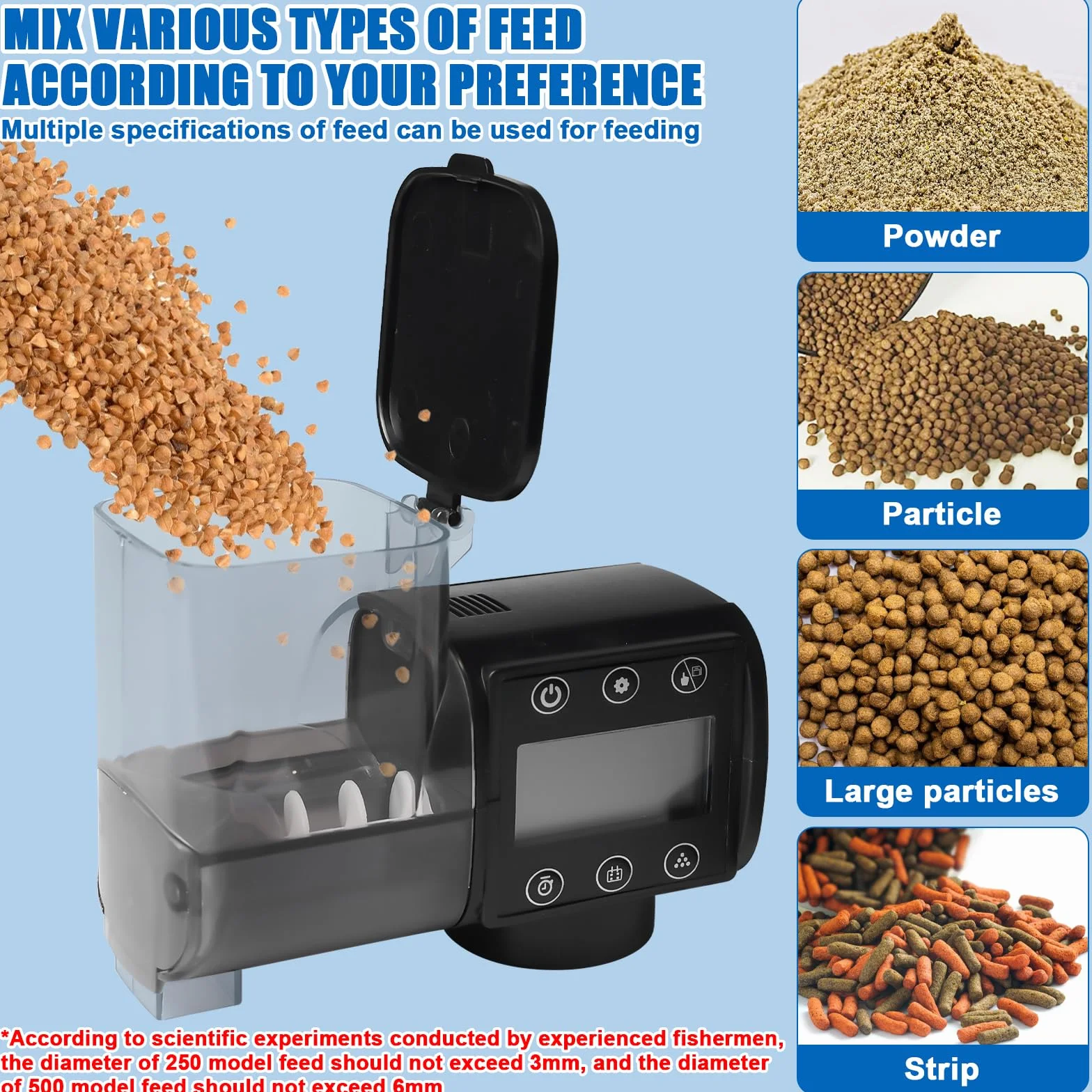 Alimentatore automatico per acquario, 250 ml, distributore automatico di alimenti per acquario, alimentazione a batteria, mangiatoia per pesce con cibo per pesci per vacanze