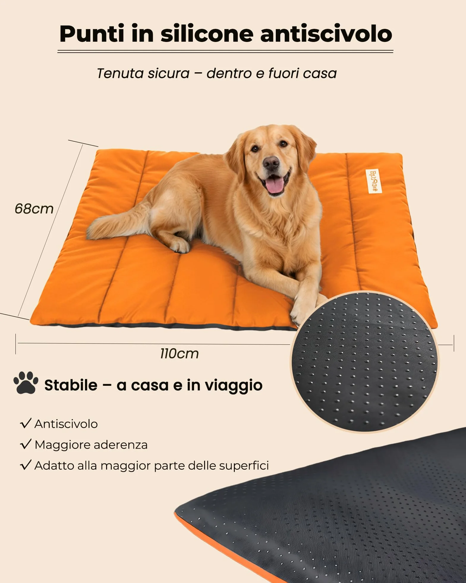 Tappetino per Cani Impermeabile Imbottito 110x68 cm Antiscivolo Lavabile Pieghevole