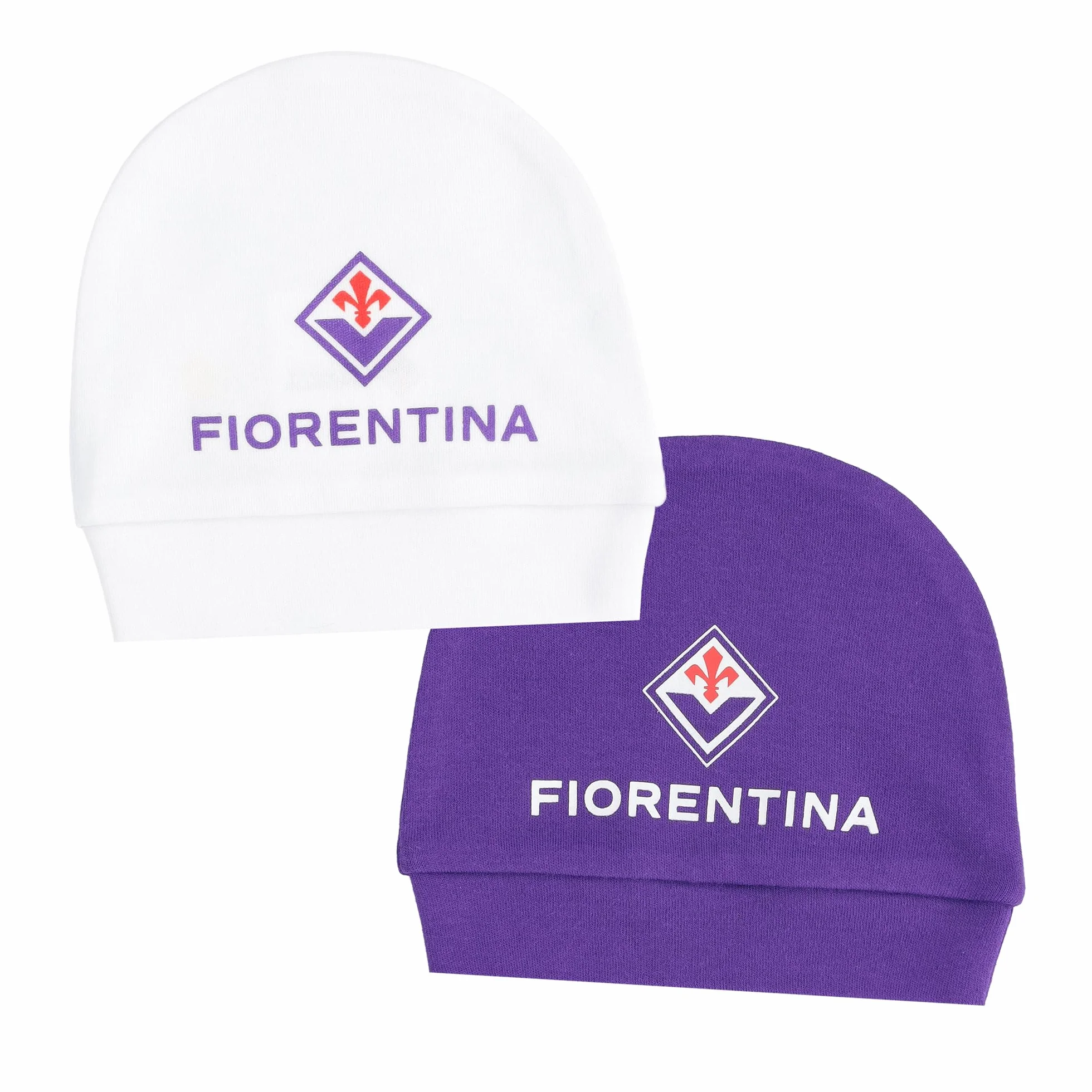 ACF Fiorentina Set 2 Cuffiette Neonato Berretto Unisex Bimbi 0-24
