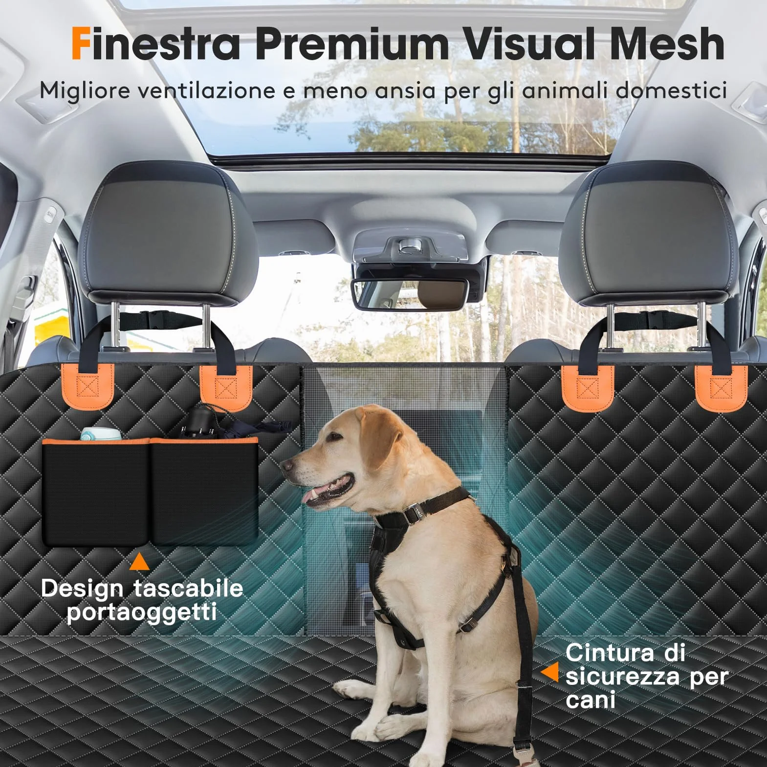JOEJOY Coprisedile Auto per Cani Coprisedili Posteriore per Cani Telo Auto per Cani Telo Coprisedile Posteriore Cane Copertura Antigraffiato e Antiscivolo Panno Oxford Impermeabile Nero