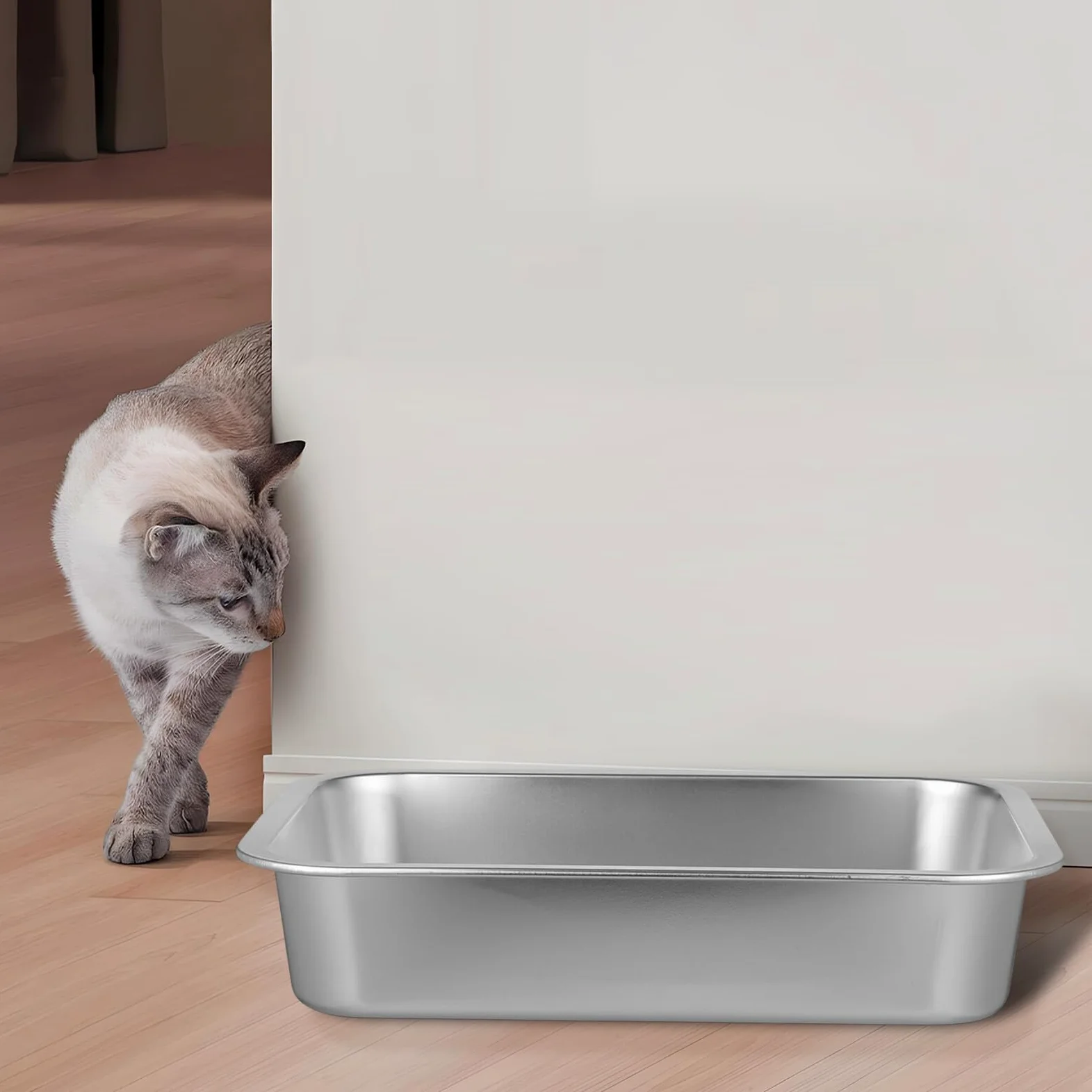 Generico Lettiera Aperta per Gattini in Acciaio Inox 304 senza Fori, Contenitore in Metallo Resistente 36x27x7 Cm, Toilette per Animali Domestici Ampio Spazio per Casa e Viaggio