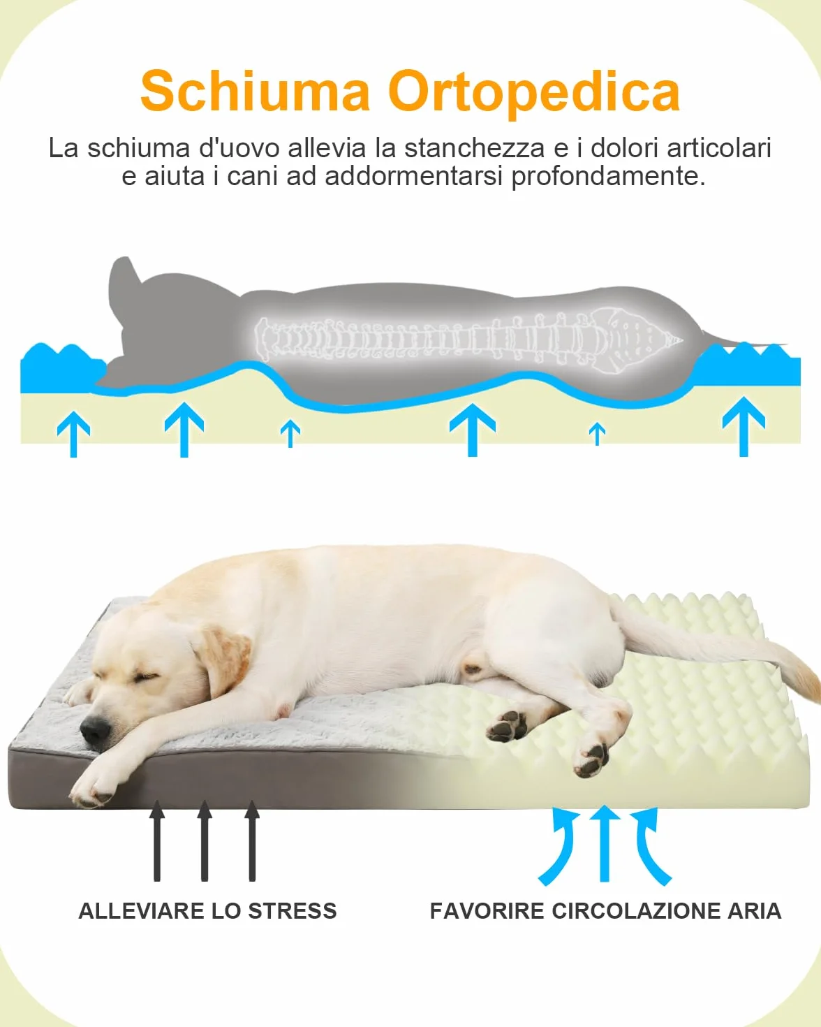 KSIIA Cuccia Cane Interno Taglia Grande XL Ortopedico Cuscino Sfoderabile Lavabile Impermeabile Letto per Cani Grigio 105x70x9cm