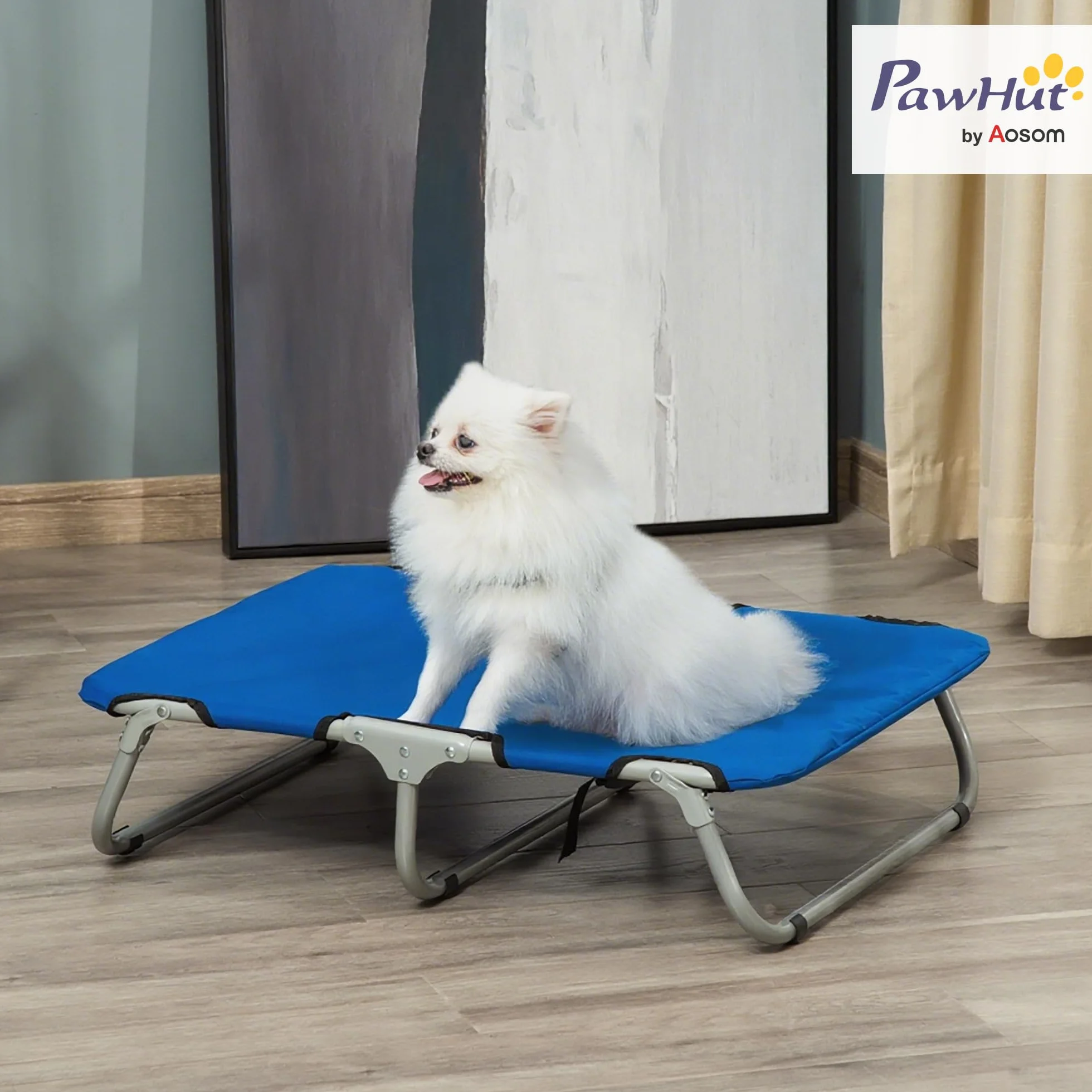 PawHut Brandina per Cani Taglia Piccola Pieghevole, Lettino Rialzato in Acciaio e Tessuto Oxford, 71x58x20 cm, Blu