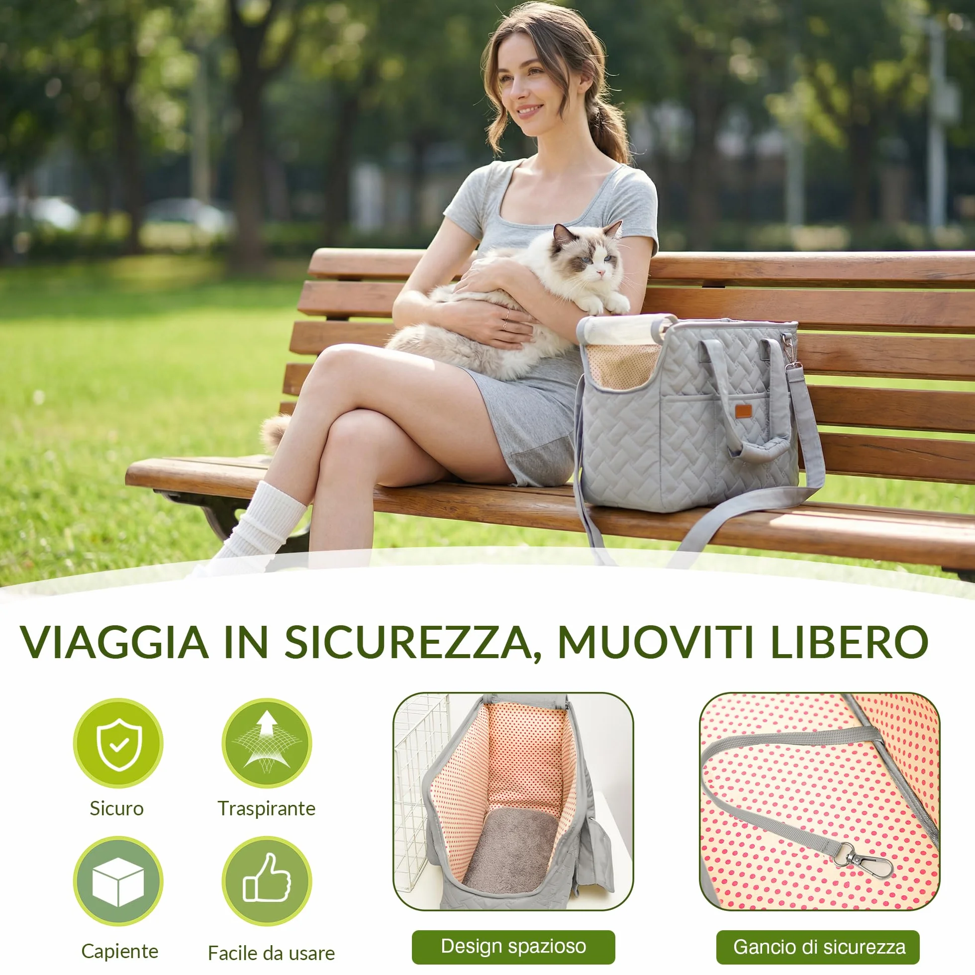 ALLSOPETS Trasportino per Gatti, Borsa Trasportino per Cani Piccoli, Tracolla Pieghevole in Tessuto Traspirante, Borsa Morbida da Viaggio con Tasche per Animali Domestici (Grigio Stellato, L)