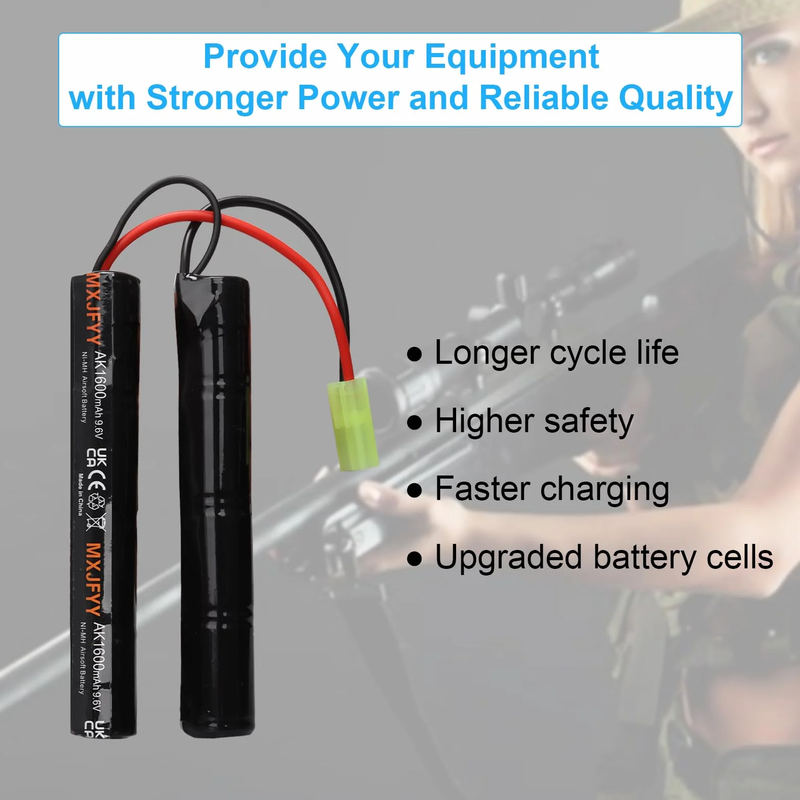 Confezione da 2 batterie 9,6 V 1600 mAh NiMH Airsoft, batteria ricaricabile 8S Butterfly NunChuck per Airsoft MP5 M4 G36C M110 SR25 M249 M240B M14