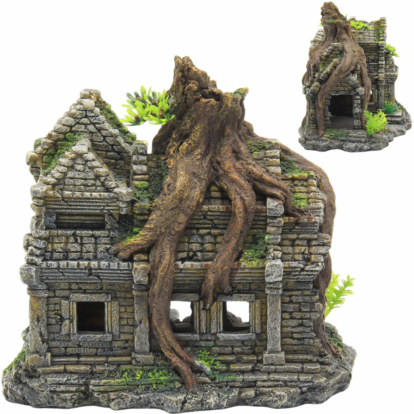 Realistico Castello ad arbusto per Acquario con Grotta – Grandi Decorazioni per Acquario, Ornamento in Resina Dipinto a Mano per Pesci Betta e gamberetti Che nascondono e Giocano