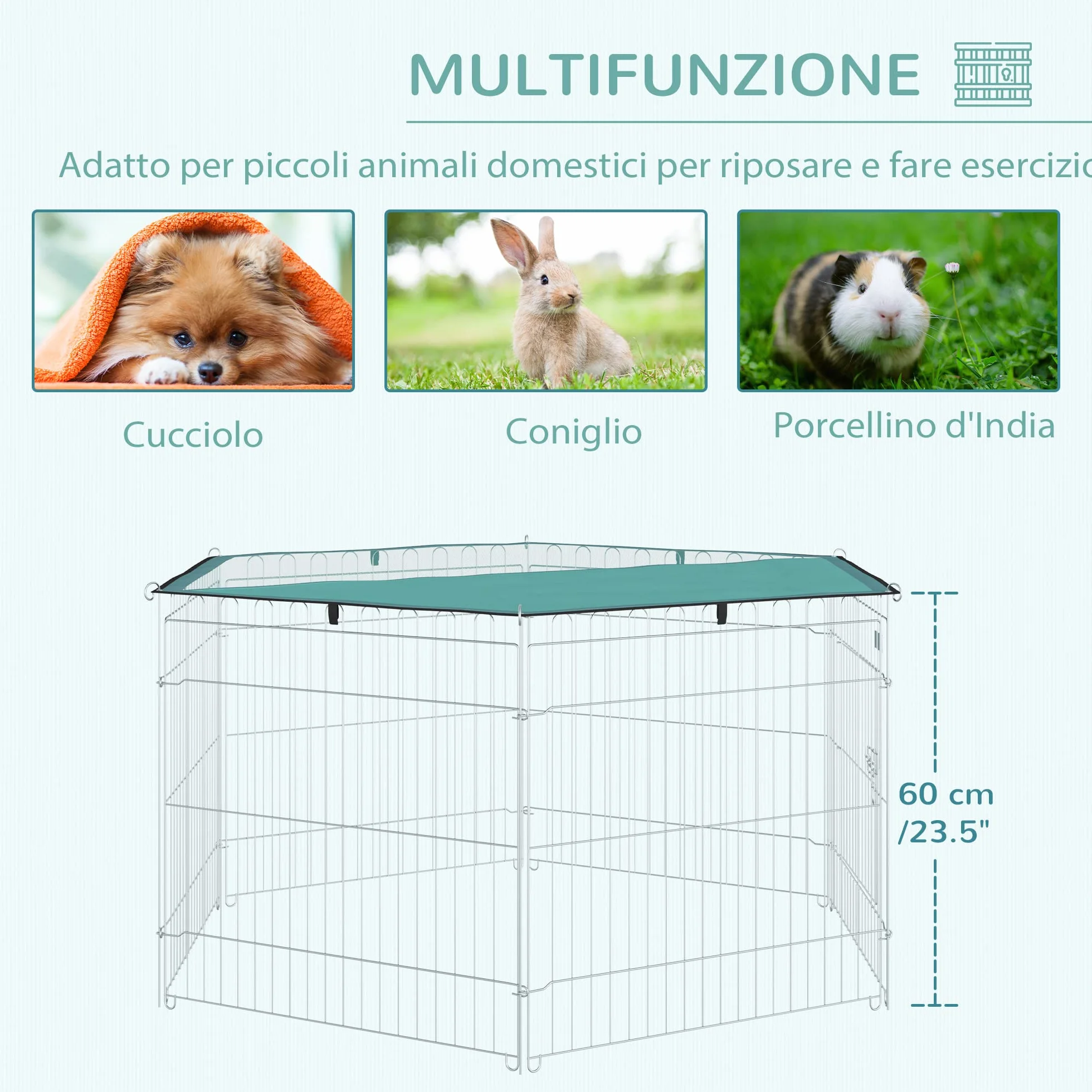PawHut Recinto Pieghevole per Cani in Filo Metallico 120x60cm con Copertura Impermeabile