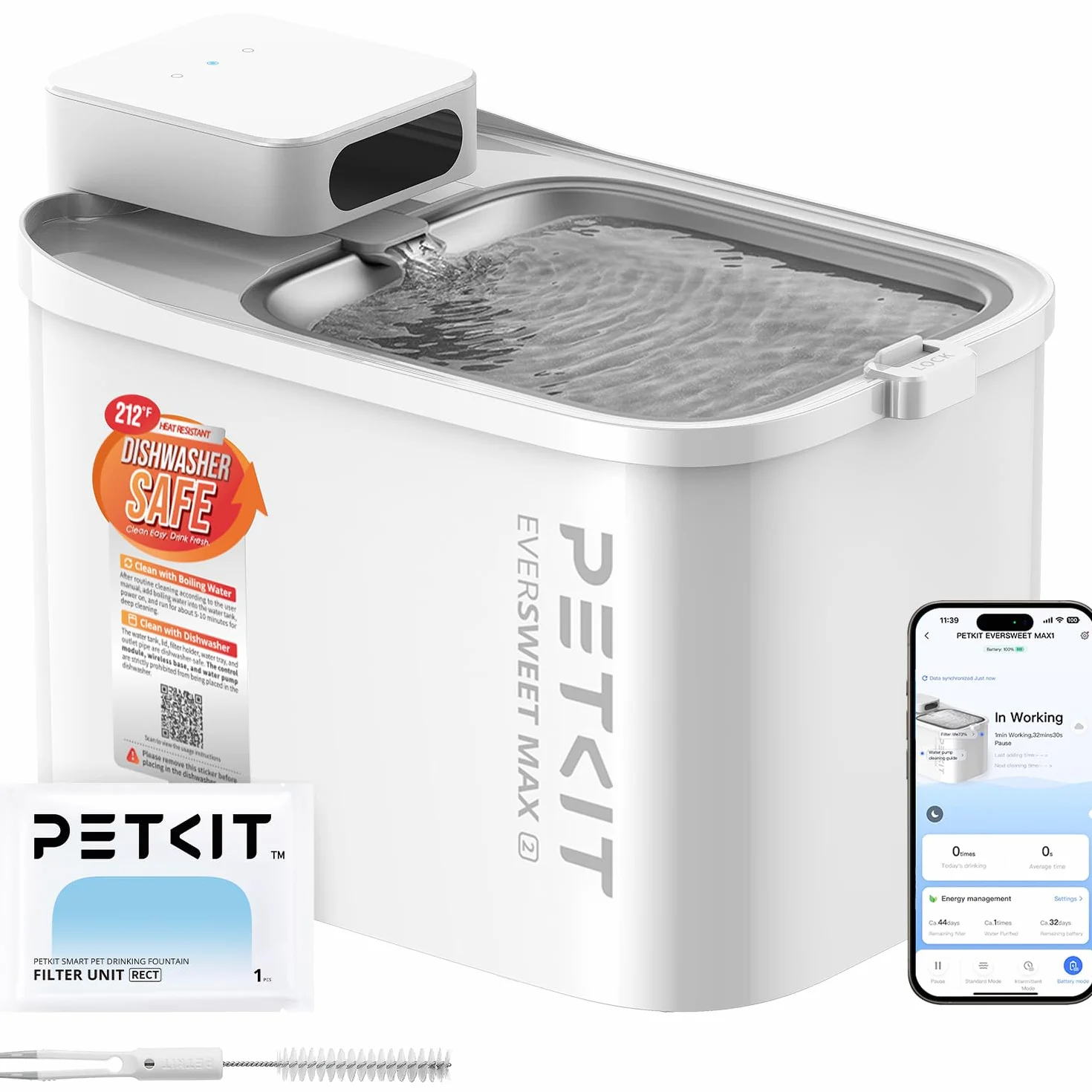 PETKIT EVERSWEET MAX 2 Fontanella per Gatti Senza Fili, 3L Fontana per Gatti con Sensore, Lavabile in Lavastoviglie, 25dB Ultra Silenziosa, Controllo App Intelligente, 5000 mAh Grande Autonomia