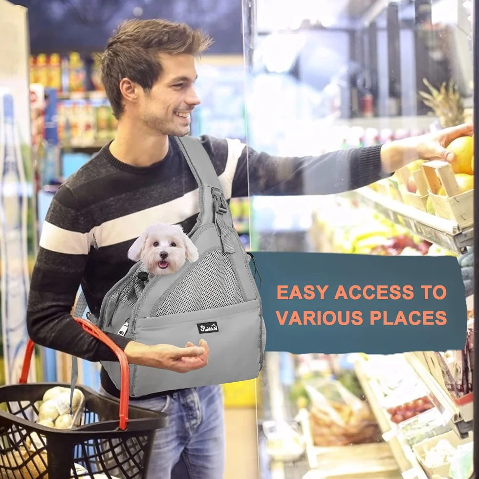 Nasjac Pet Dog Sling Carrier, Hands Free Papoose Small Animal Puppy Travel Bag Tote Cinturino imbottito regolabile Rete traspirante Fondo rigido Apertura Tasca frontale Cintura di sicurezza Lavabile