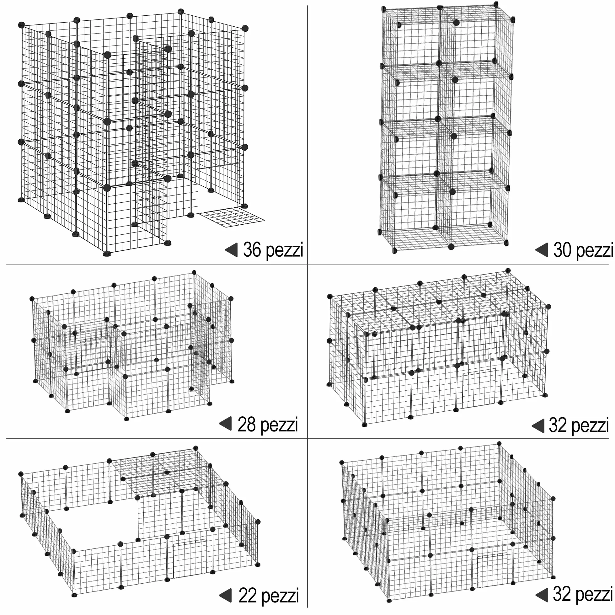 PawHut Recinto in Metallo per Piccoli Animali Domestici con 36 Pannelli di Metallo da Montare Secondo Forma e Configurazione che Preferisci e con Porta