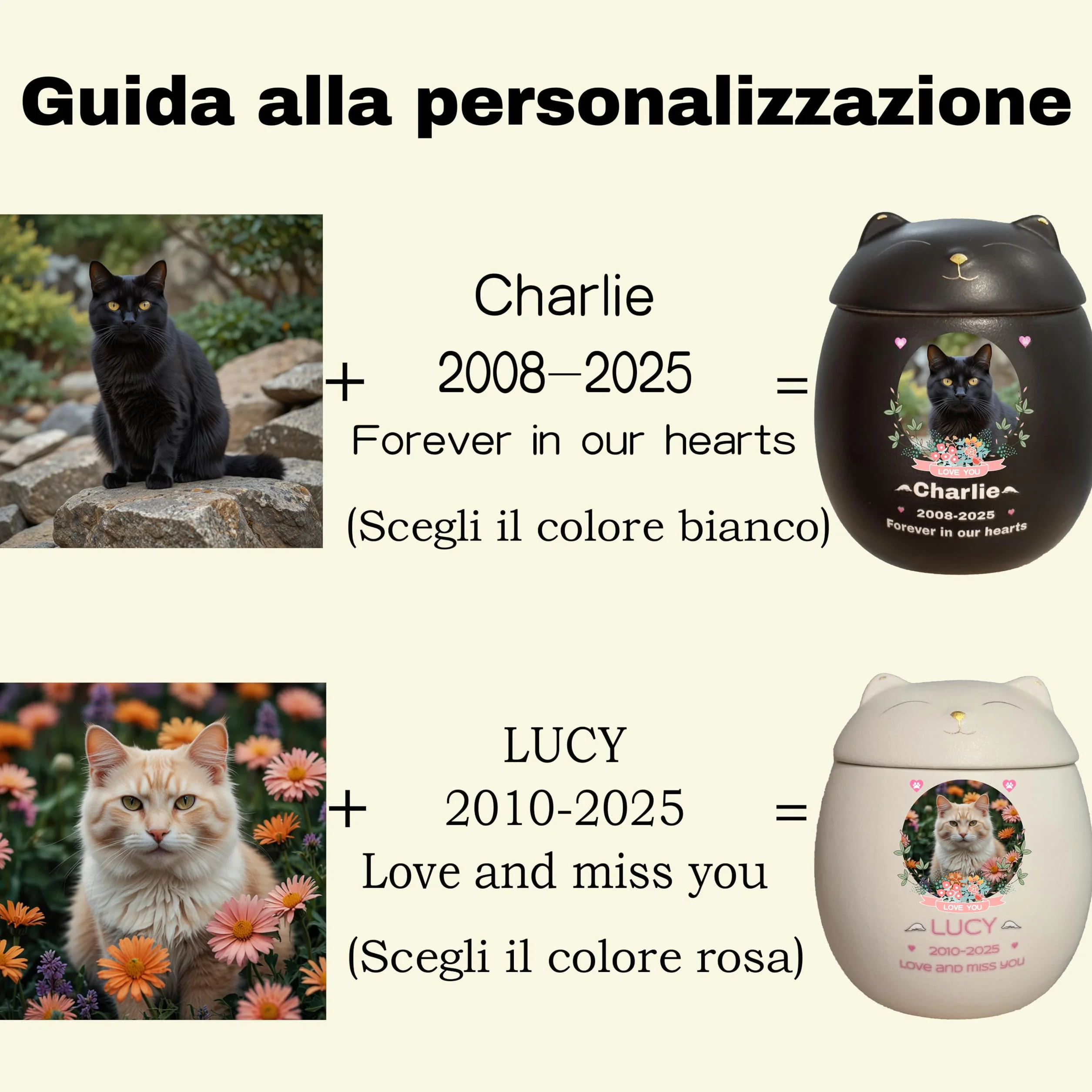 Urna per gatti in ceramica fatta a mano per ceneri di piccoli animali (bianco)