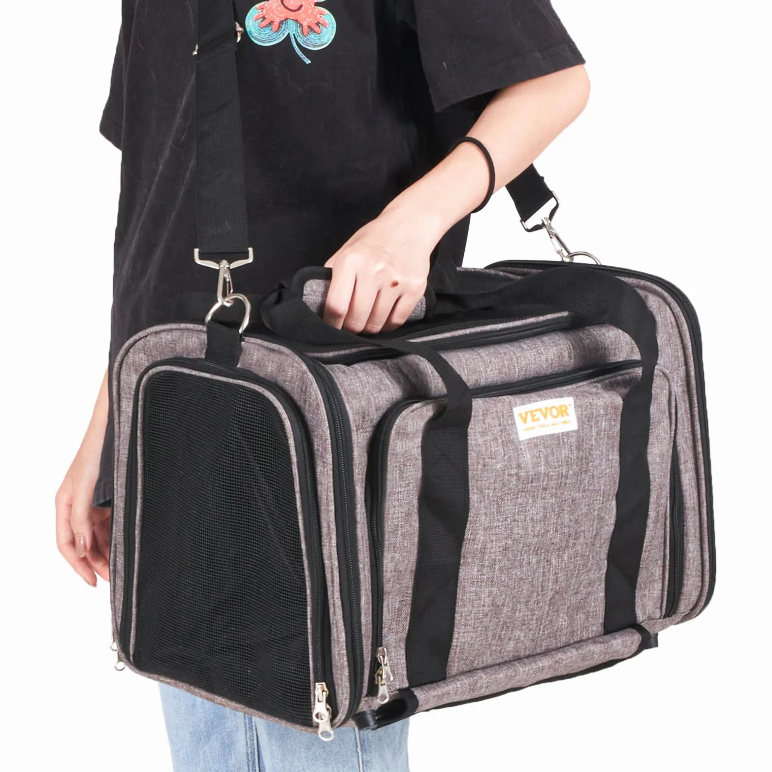 VEVOR Trasportino per Cani e Gatti Approvato dalla Compagnia Aerea, Carico Massimo 11,3 kg Borsa per Animali Domestici con Maniglia Telescopica con Ruote, Tessuto Oxford 600D, Cerniera Autobloccante