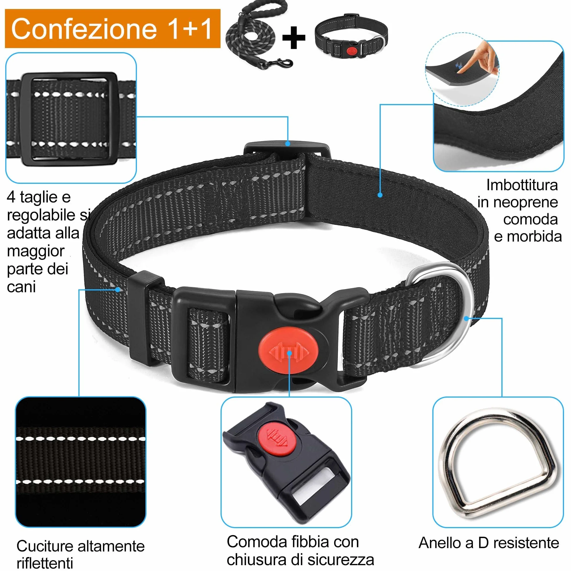 haapaw Collare Riflettente per Cani con Morbido Neoprene Traspirante Regolabile Collari in Nylon Per Cani Piccoli Medi Grandi