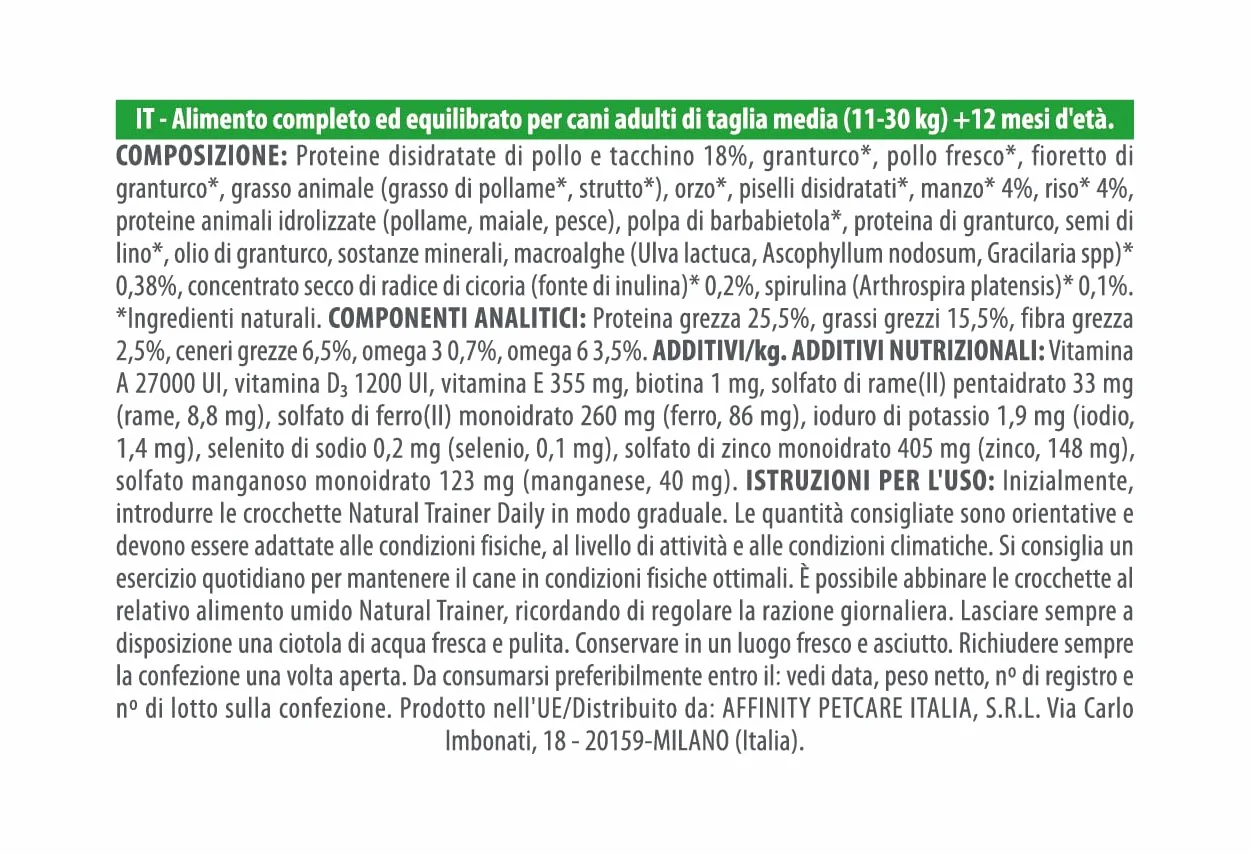 Natural Trainer Medium Cibo per Cani Adulti con Manzo 12kg