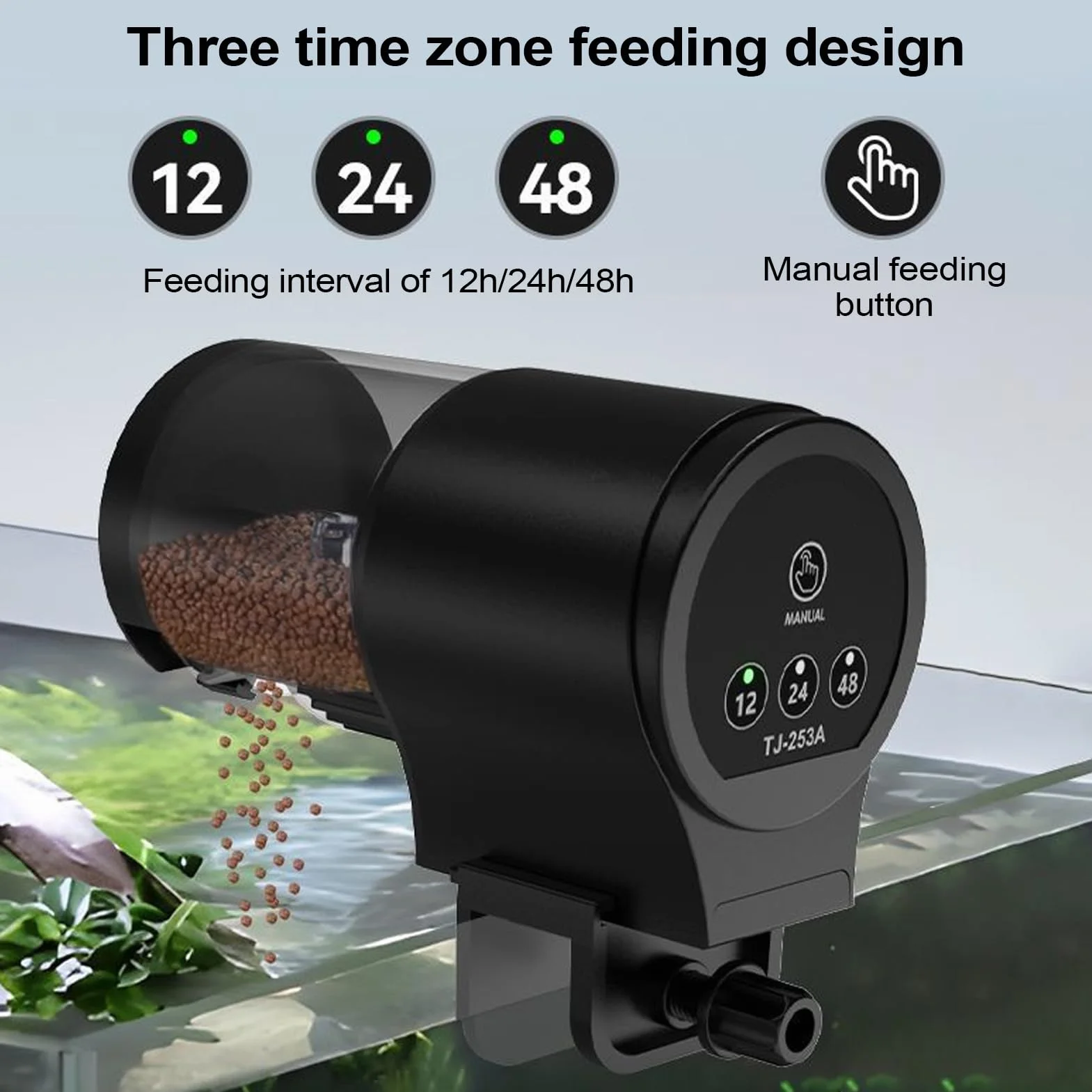 Alimentatore Automatico per Pesci - Mangiatoia Automatica E Manuale Per Acquario | Capacità 100ml Dispensazione Temporizzata 12H 24H 48H Per Gamberetti Tartarughe Tetra Koi Betta