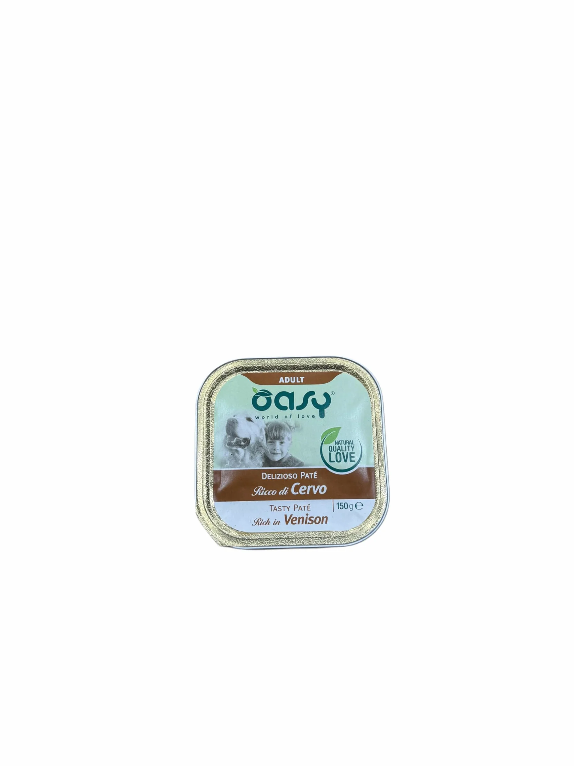 Oasy delizioso patè per cani adulti di tutte le taglie, gusto CERVO | 11 vaschette da 150 grammi l'una.