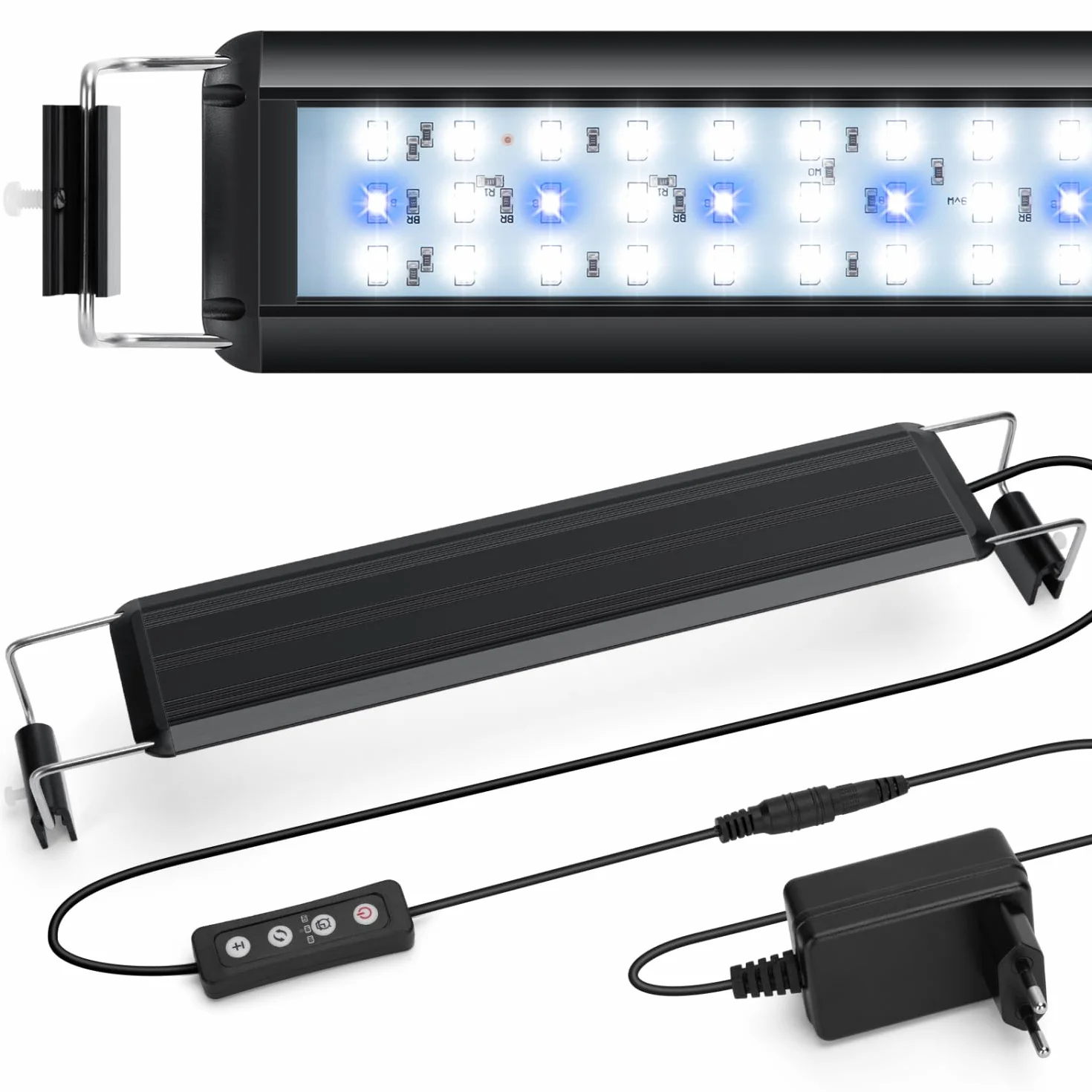 Nobleza - Luce per Acquario, Illuminazione per Acquario con Timer, Lampada da Giardino con 3 Colori, Lampada Acquario con 10 Livelli Luminosità Regolabile da 30-50cm, 8W