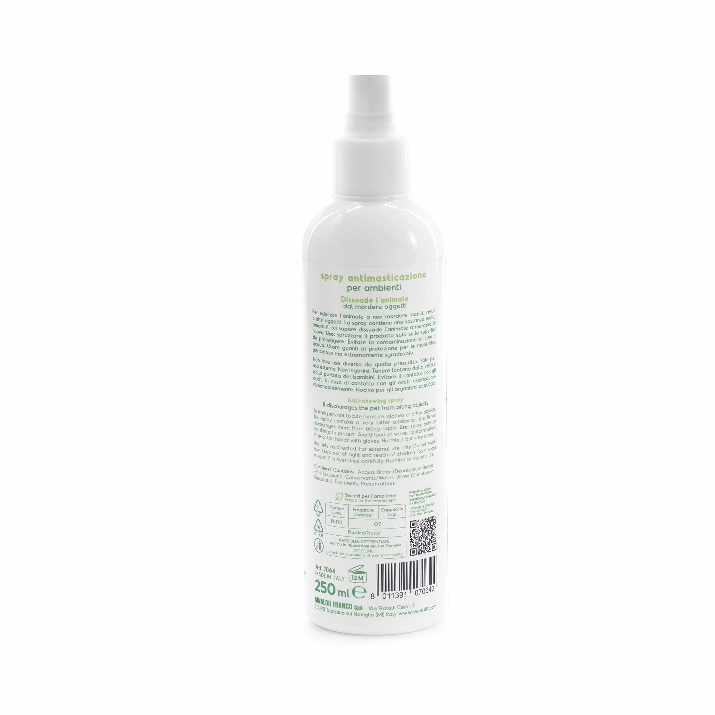 Record - Spray Anti-Masticazione per Cani. Spray Antimorso per Gli Ambienti e Gli Oggetti. Repellente dissuasore dal Sapore sgradevole e Amaro. Made in Italy, 250 ml
