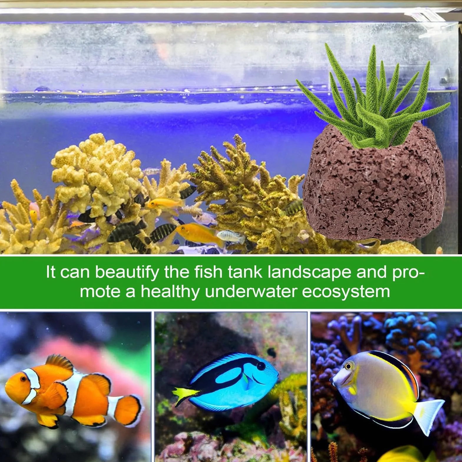 per piante da acquario, 4 pezzi, pietre vulcaniche con design anti-galleggiamento, decorativi con consistenza naturale, forniture per acquario, per eliminare gli odori