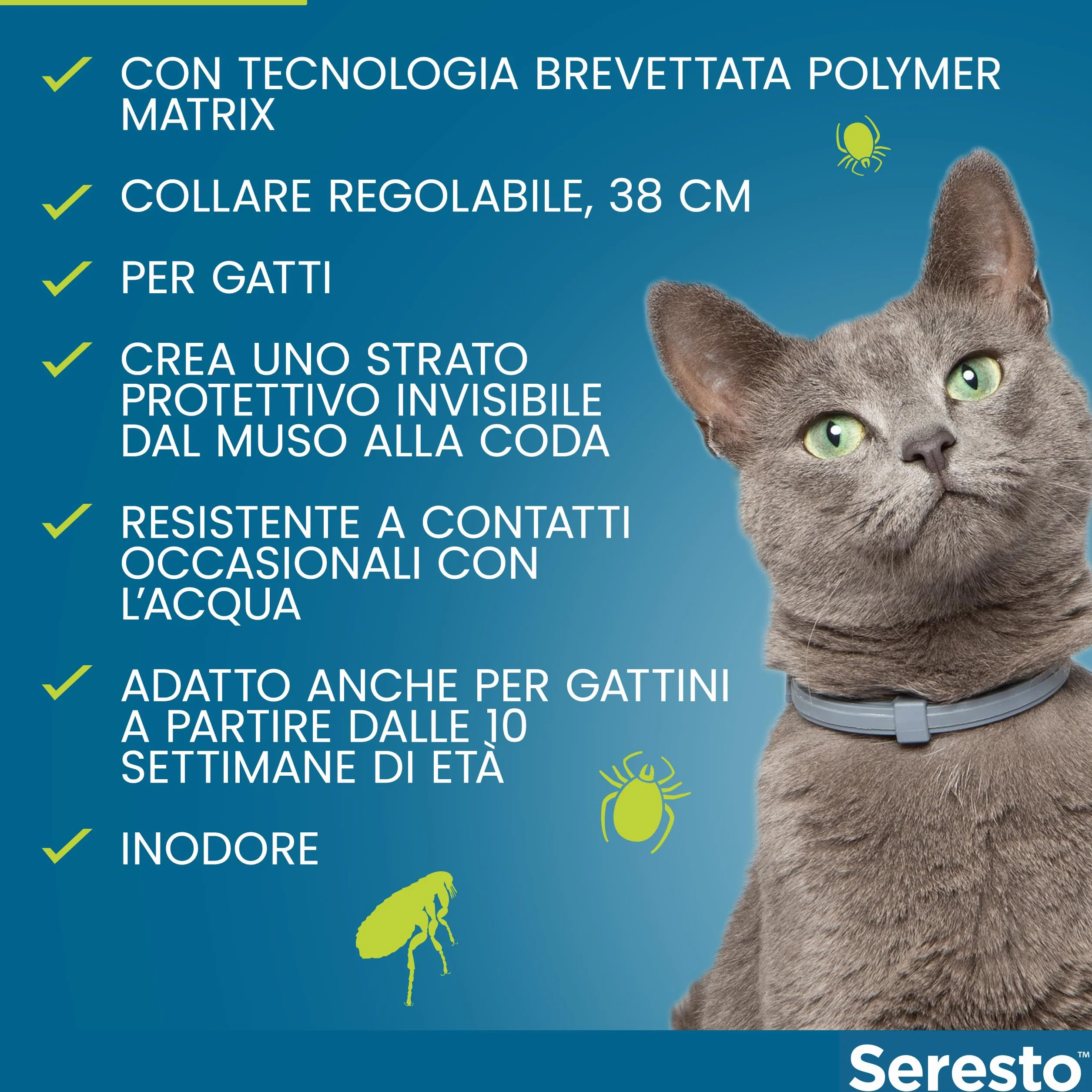 Seresto collare antiparassitario per gatti. Elimina pulci e zecche, fino a 8 mesi di protezione, Il pacchetto può variare