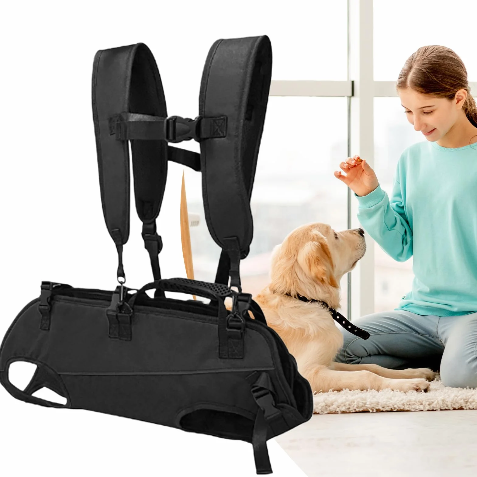 Imbracatura per cani | Traspirante regolabile | Zaino da trekking per animali domestici per viaggi in moto per disabili durante la camminata toelettatura scale veterinario salvataggio anziani