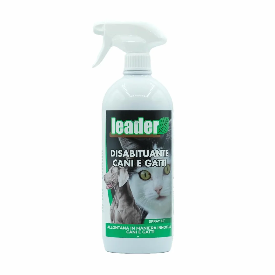 LEADER, Disabituante Spray, Repellente, Dissuasore, Allontana Cani e Gatti, Crea Barriera Olfattiva, Con Oli Essenziali ed Ingredienti Naturali, Uso per Superfici Interne ed Esterne, Formato da 1L