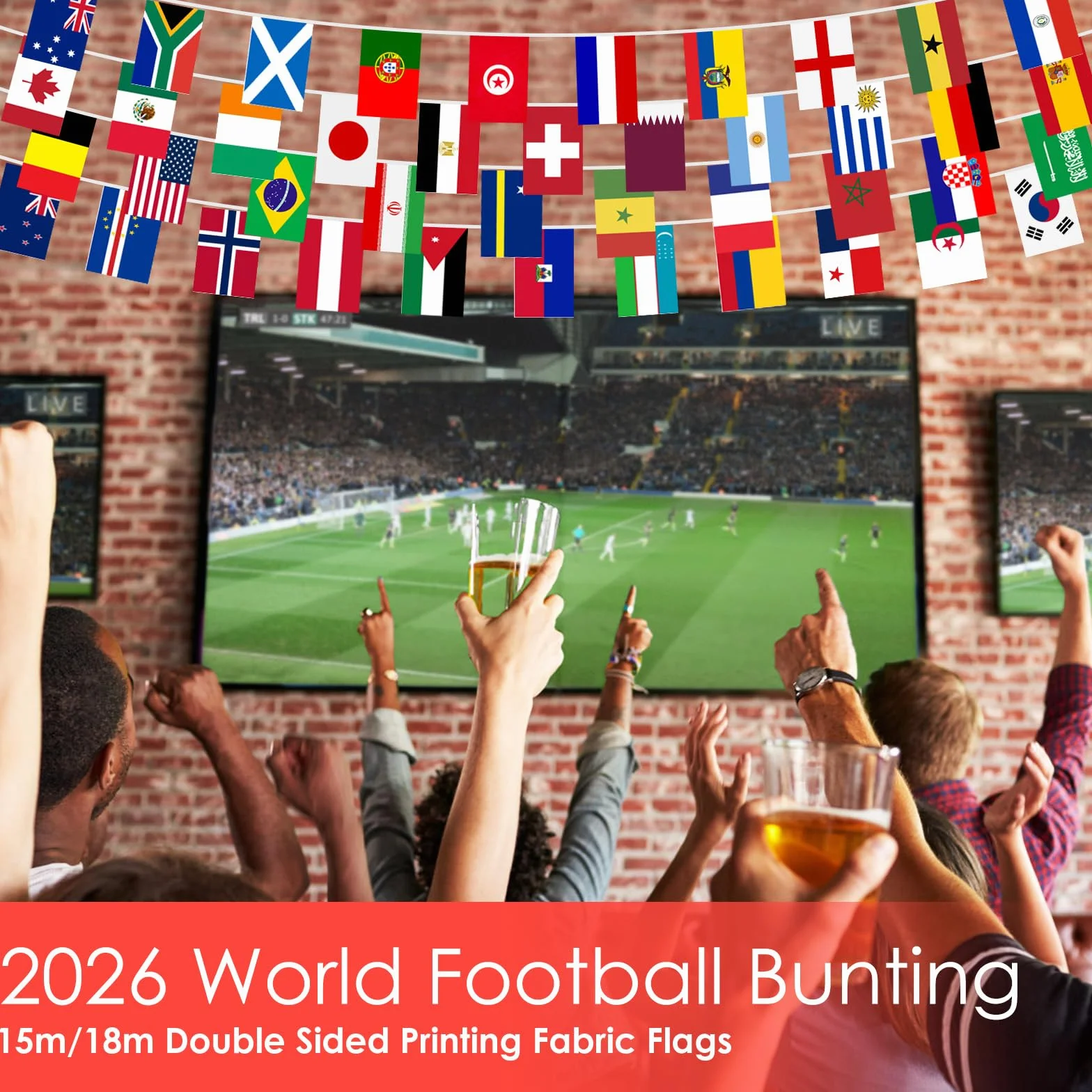 AhfuLife 2 Pezzi Bandierine Coppa del Mondo 2026, 20x28 cm, 48 Paesi Bandiere del Mondo, Striscioni Decor per Mondiali Calcio
