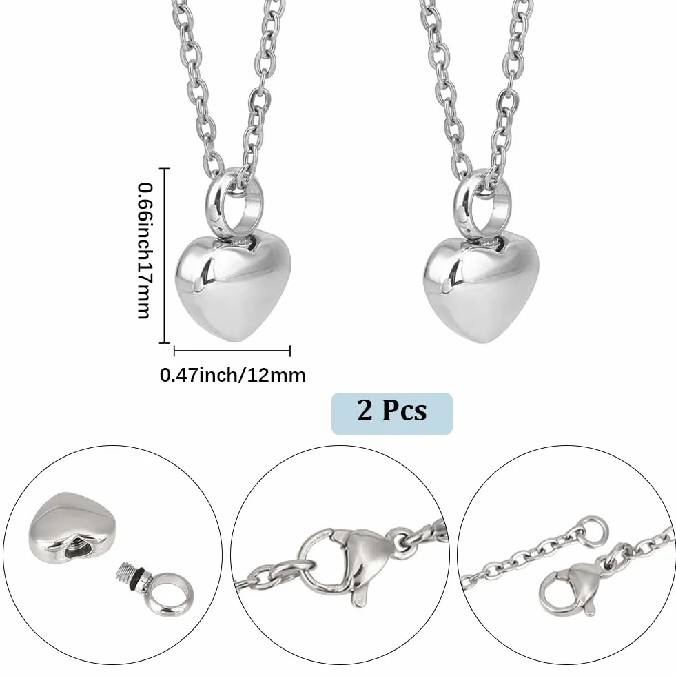 CREATCABIN Urna Commemorativa a Forma Cuore Collana Ceneri Acciaio Inossidabile Ciondolo 1.2x1.7cm