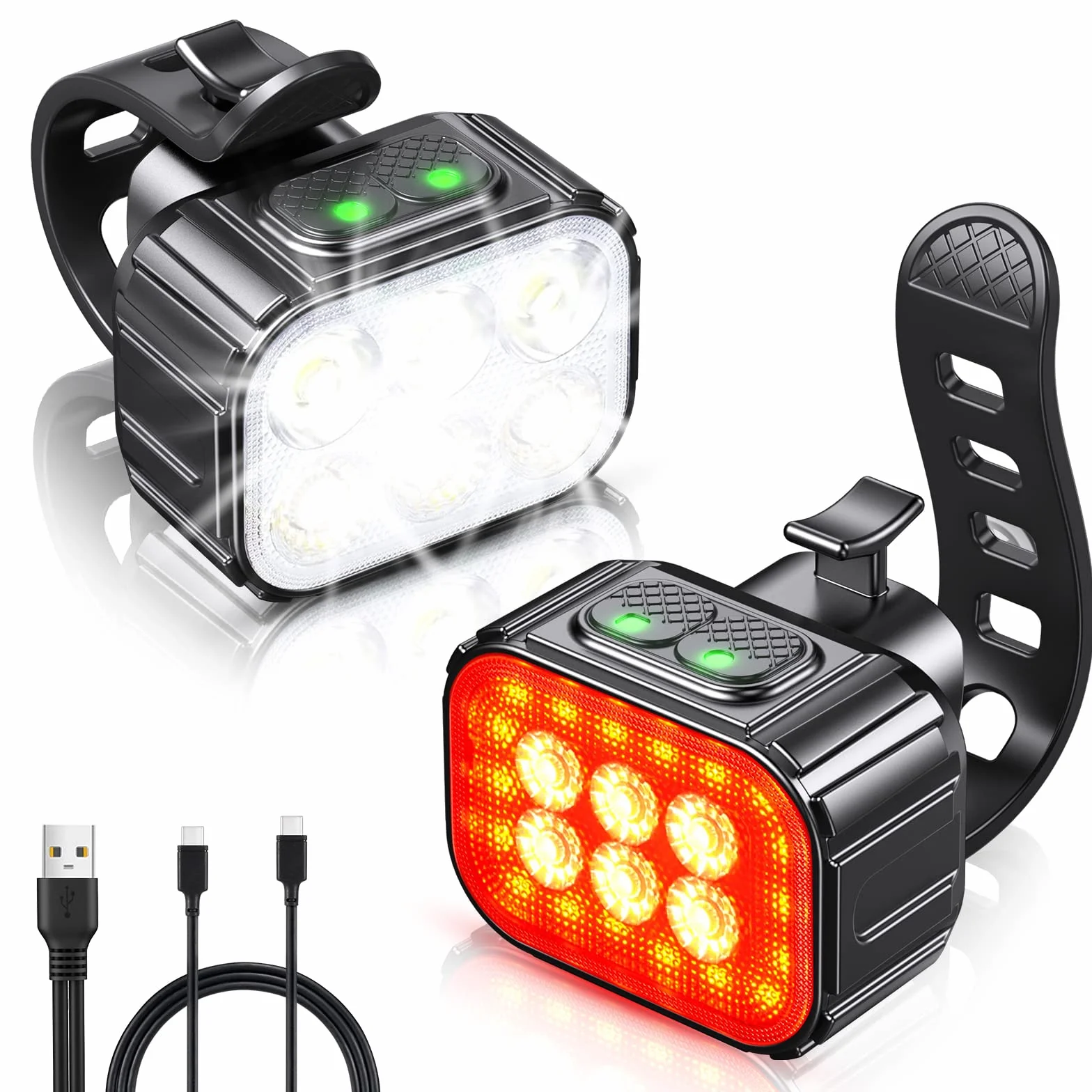 CIRYCASE Luci Bici Kit, Ricaricabile USB & Impermeabili IP65 Luci Bicicletta LED con Fascio Luminoso Spot & Flood, 8+12 modalità Ultra Luminose Luce Bici Anteriori e Posteriori